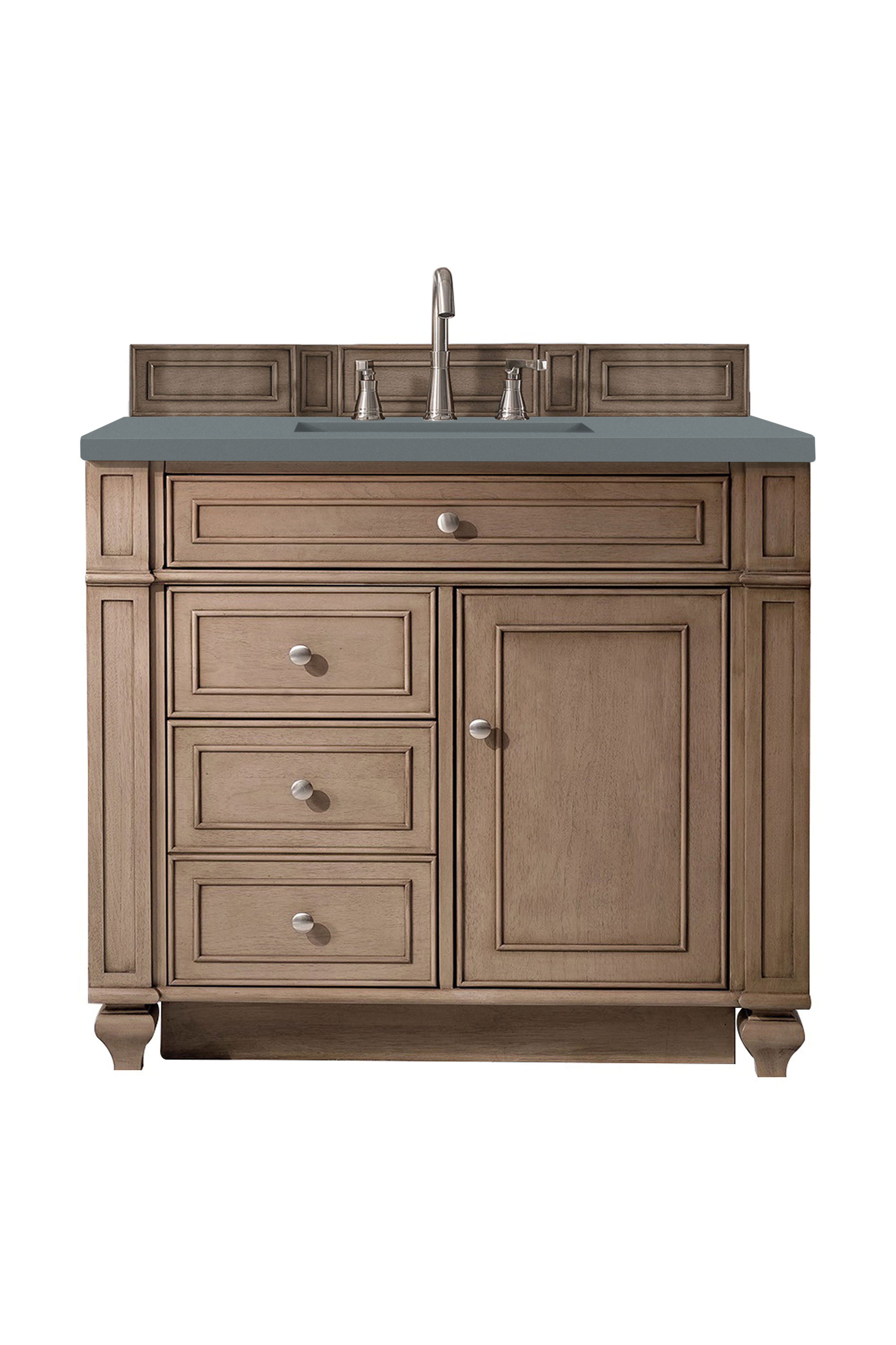 James Martin 157-V36-WW-3CBL Bristol 36" Single Vanity Whitewashed Walnut, w/ 3 CM Cala Blue Quartz Top