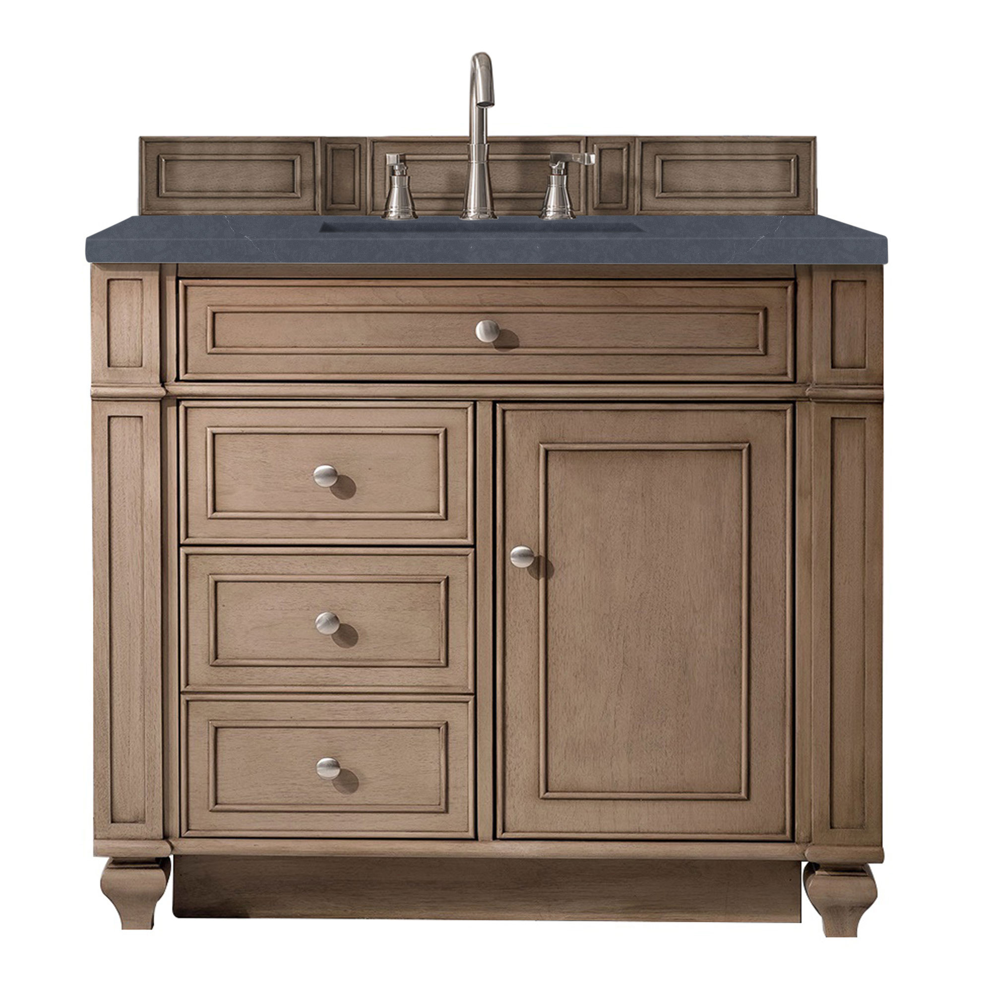 James Martin 157-V36-WW-3CSP Bristol 36" Single Vanity Whitewashed Walnut, w/ 3 CM Charcoal Soapstone Quartz Top