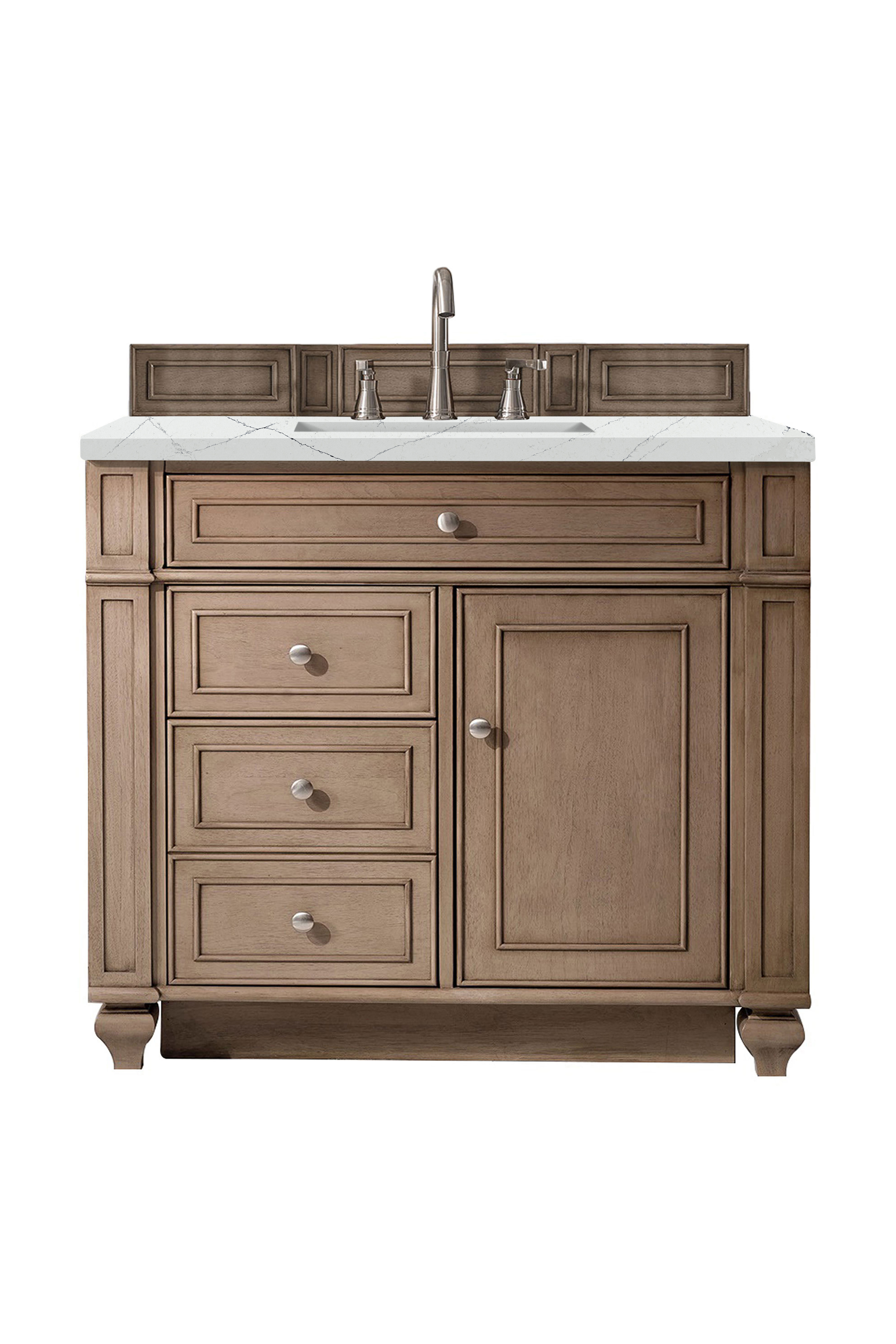 James Martin 157-V36-WW-3ENC Bristol 36" Single Vanity Whitewashed Walnut, w/ 3 CM Ethereal Noctis Quartz Top