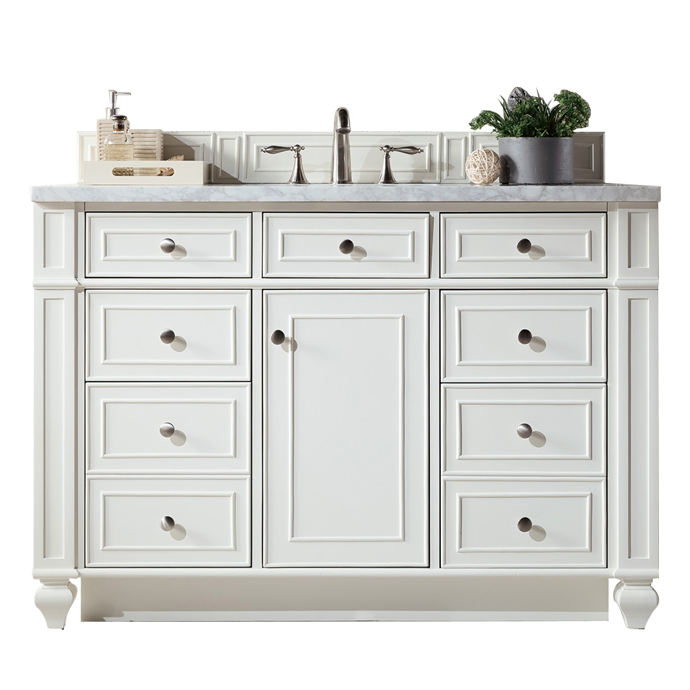 James Martin 157-V48-BW-3CAR Bristol 48" Single Vanity, Bright White w/ 3 CM Carrara Marble Top