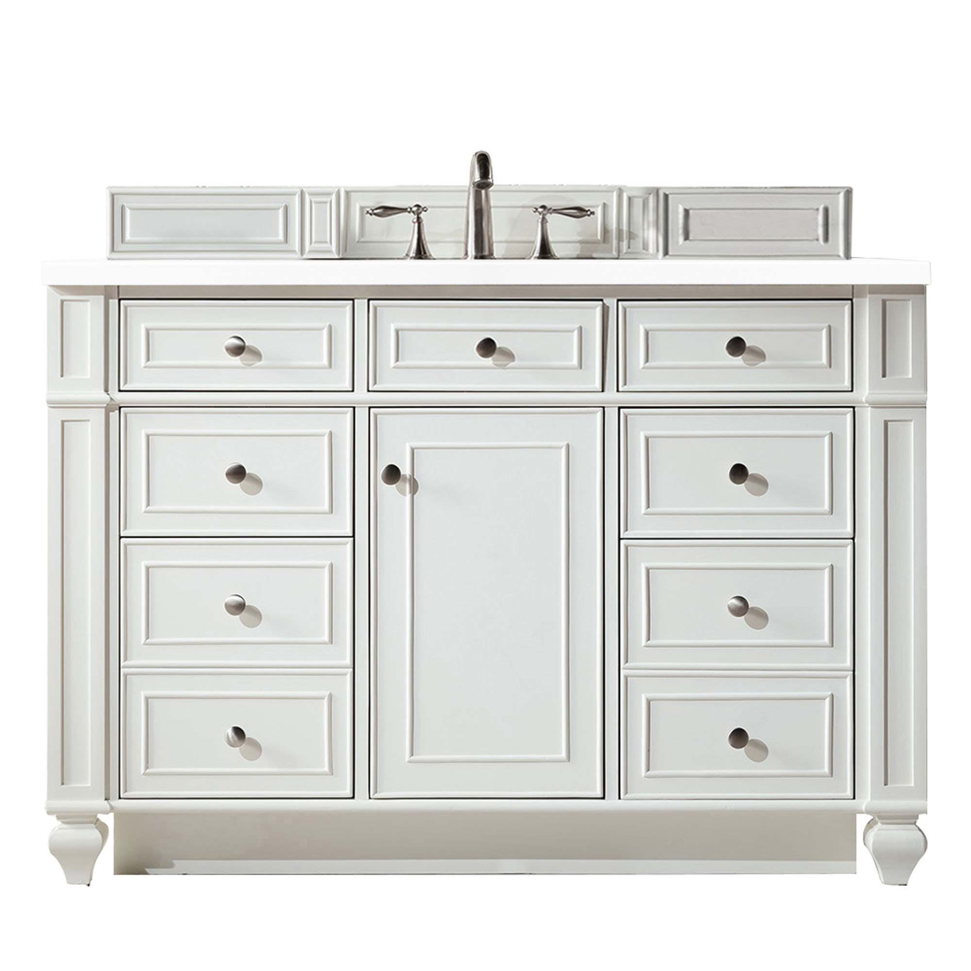 James Martin 157-V48-BW-3CLW Bristol 48" Single Vanity, Bright White, w/ 3 CM Classic White Quartz Top