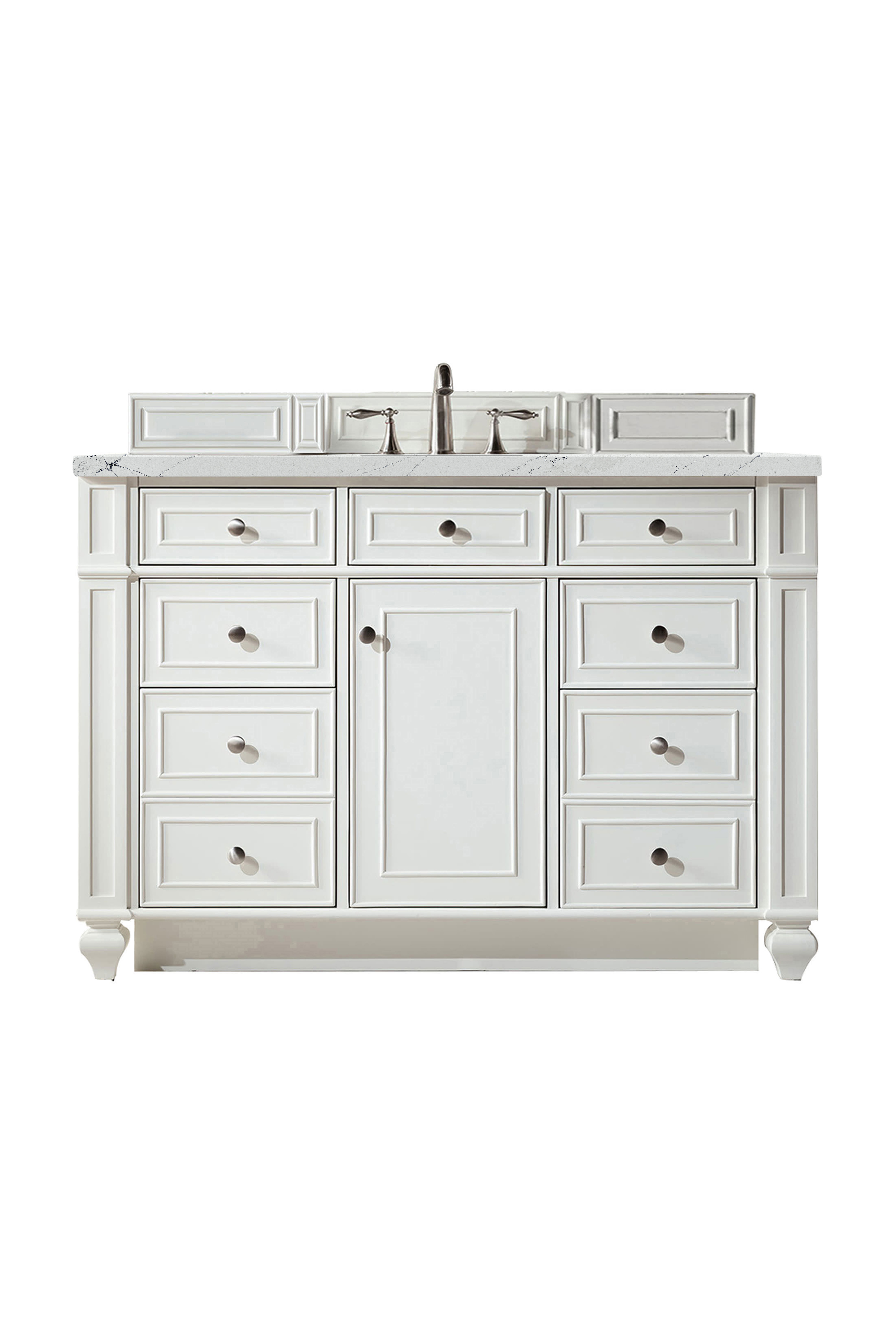 James Martin 157-V48-BW-3ENC Bristol 48" Single Vanity, Bright White, w/ 3 CM Ethereal Noctis Quartz Top