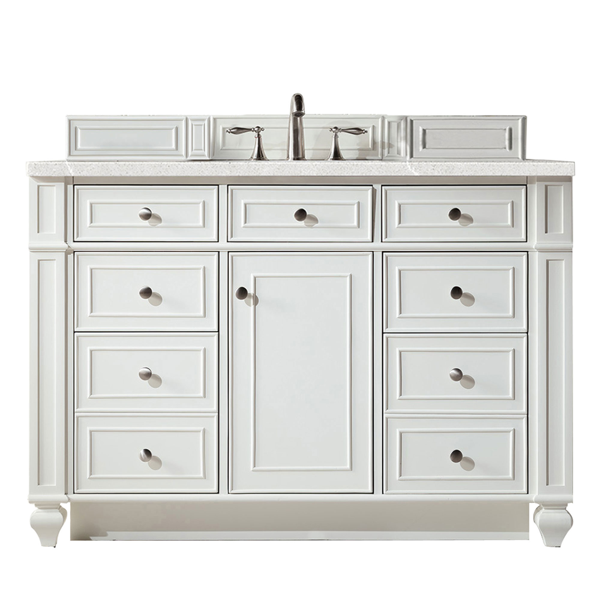 James Martin 157-V48-BW-3ESR Bristol 48" Single Vanity, Bright White, w/ 3 CM Eternal Serena Quartz Top