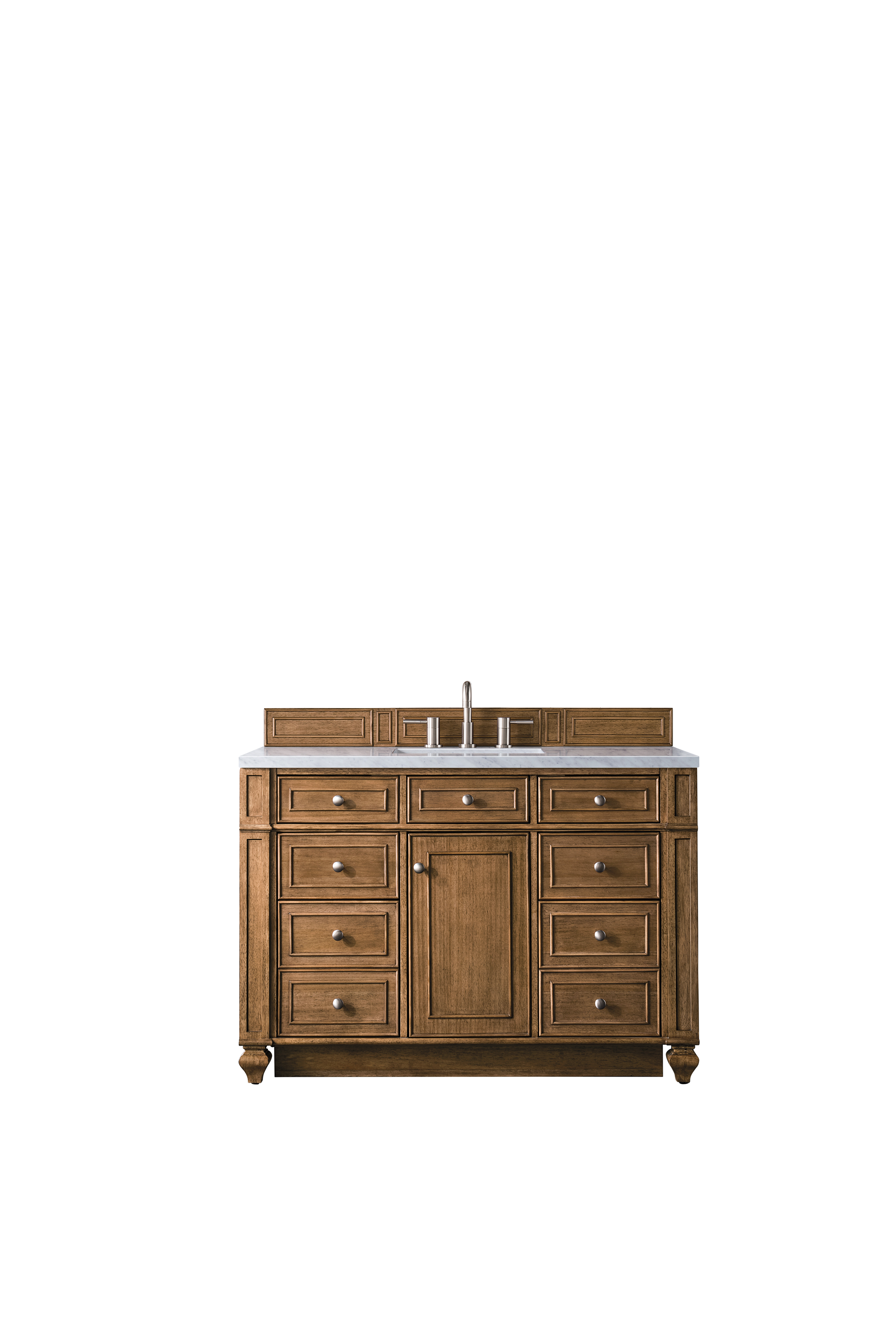 James Martin 157-V48-SBR-3EJP Bristol 48" Single Vanity, Saddle Brown, w/ 3 CM Eternal Jasmine Pearl Quartz Top