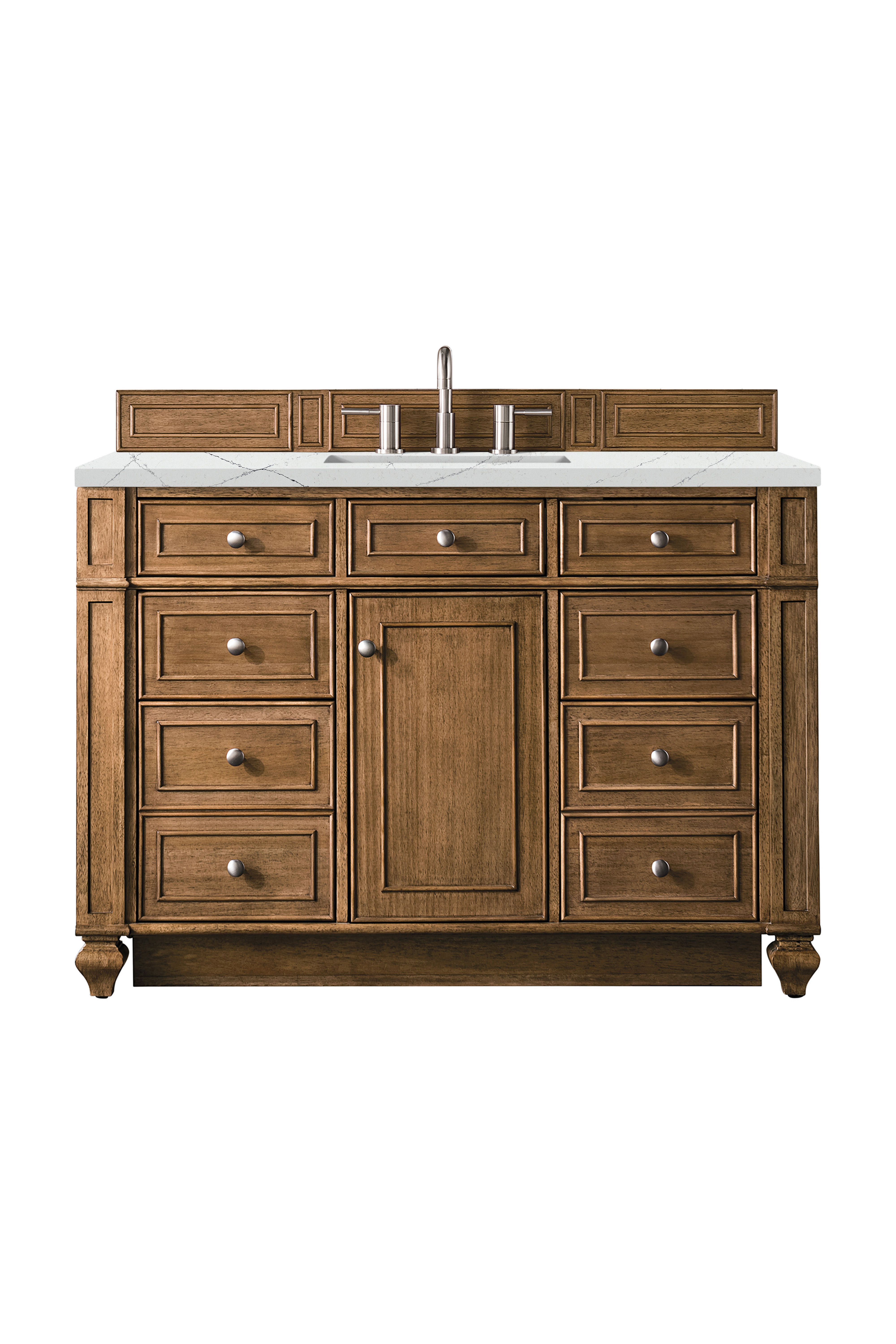 James Martin 157-V48-SBR-3ENC Bristol 48" Single Vanity, Saddle Brown, w/ 3 CM Ethereal Noctis Quartz Top