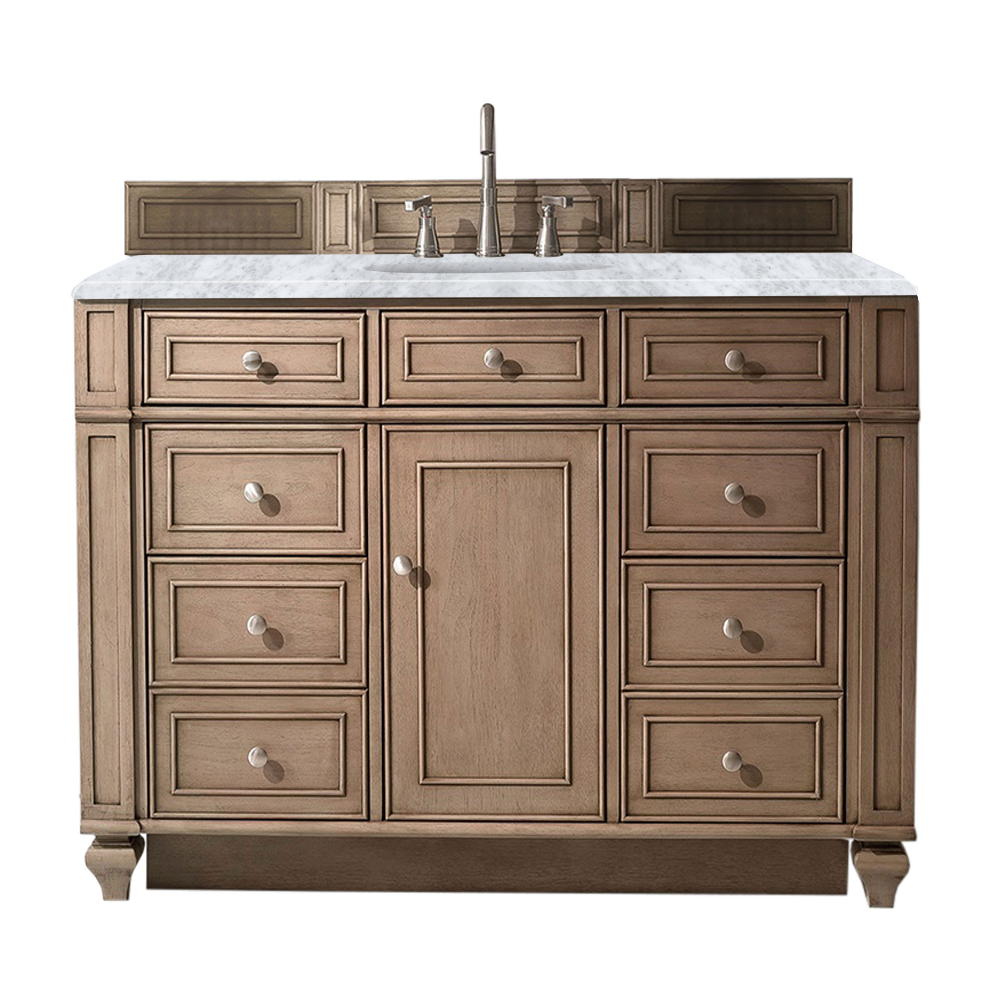 James Martin 157-V48-WW-3CAR Bristol 48" Single Vanity Whitewashed Walnut w/ 3 CM Carrara Marble Top