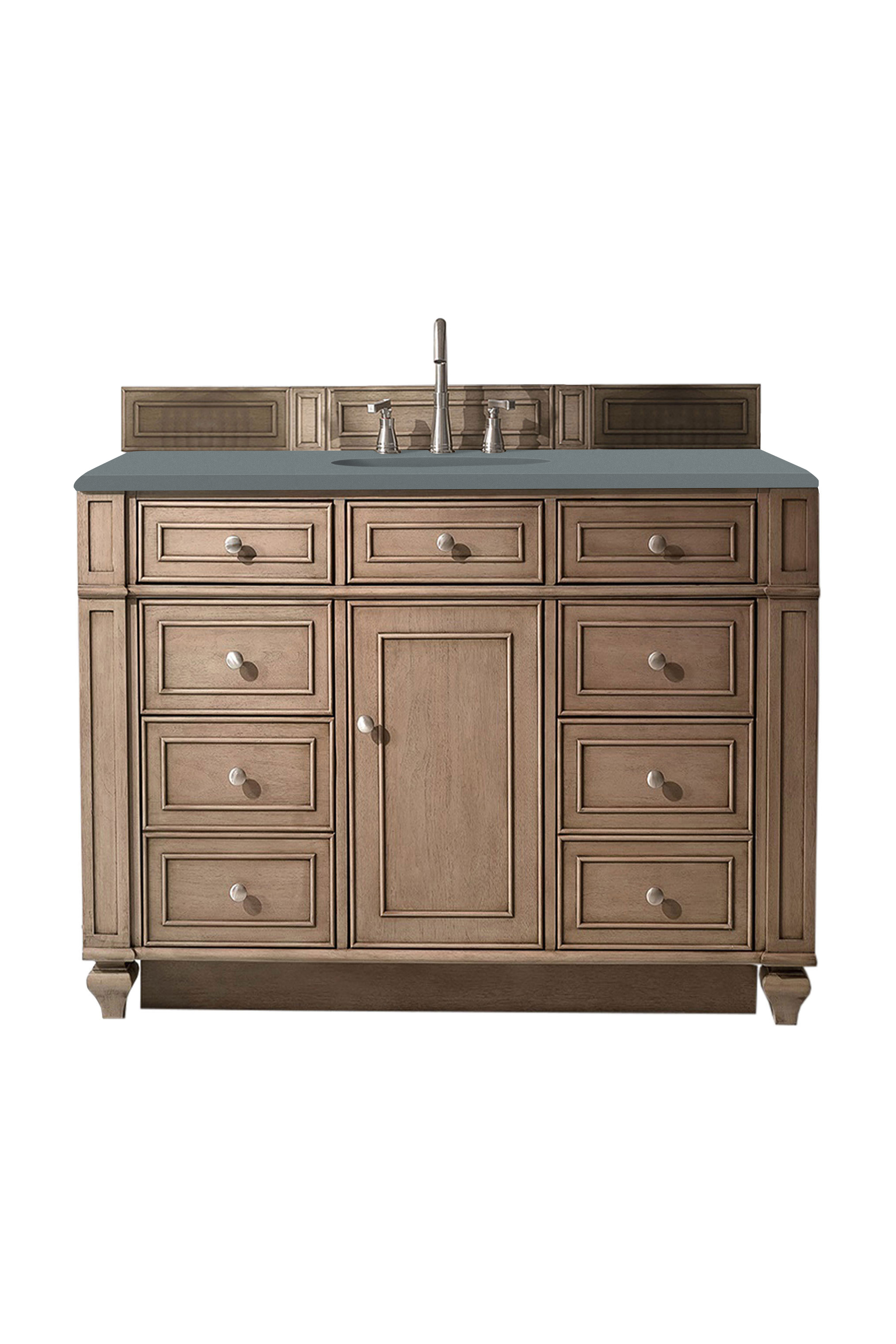 James Martin 157-V48-WW-3CBL Bristol 48" Single Vanity Whitewashed Walnut, w/ 3 CM Cala Blue Quartz Top