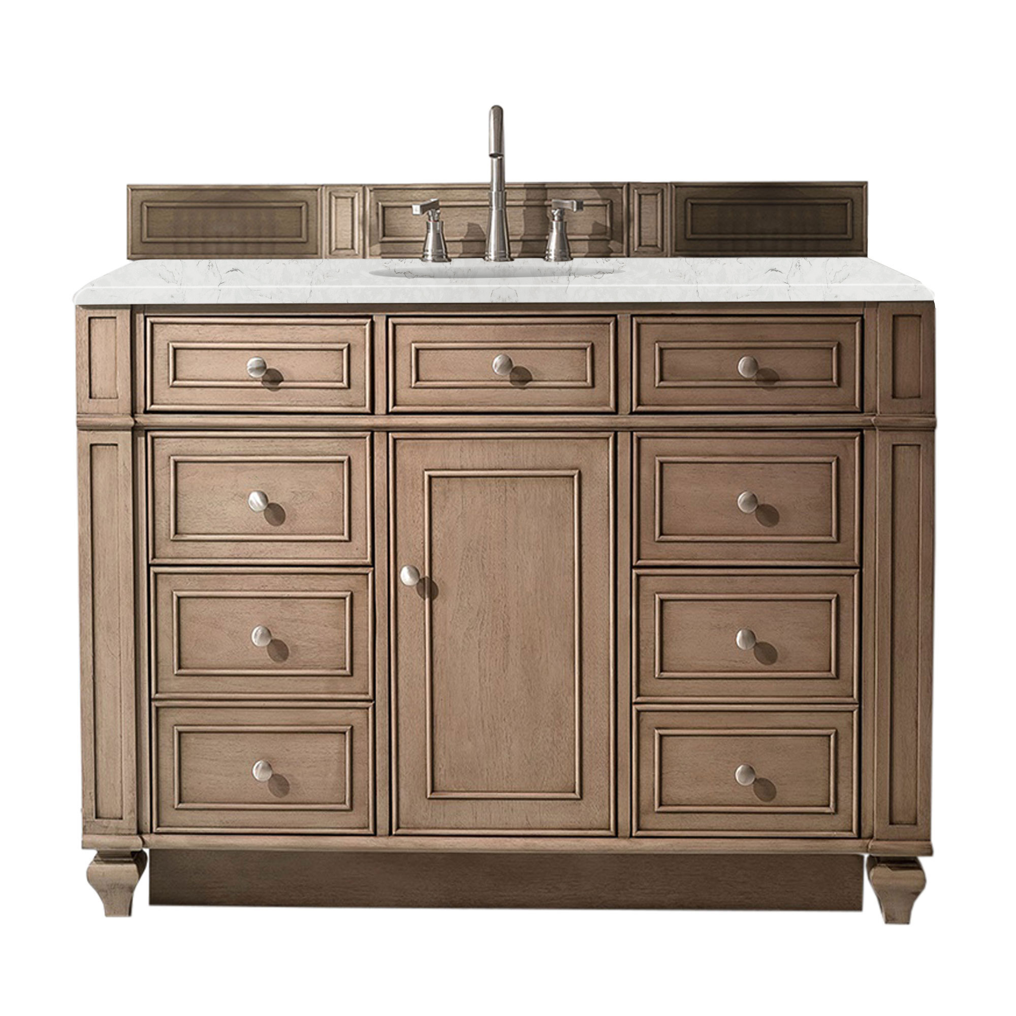 James Martin 157-V48-WW-3EJP Bristol 48" Single Vanity Whitewashed Walnut, w/ 3 CM Eternal Jasmine Pearl Quartz Top