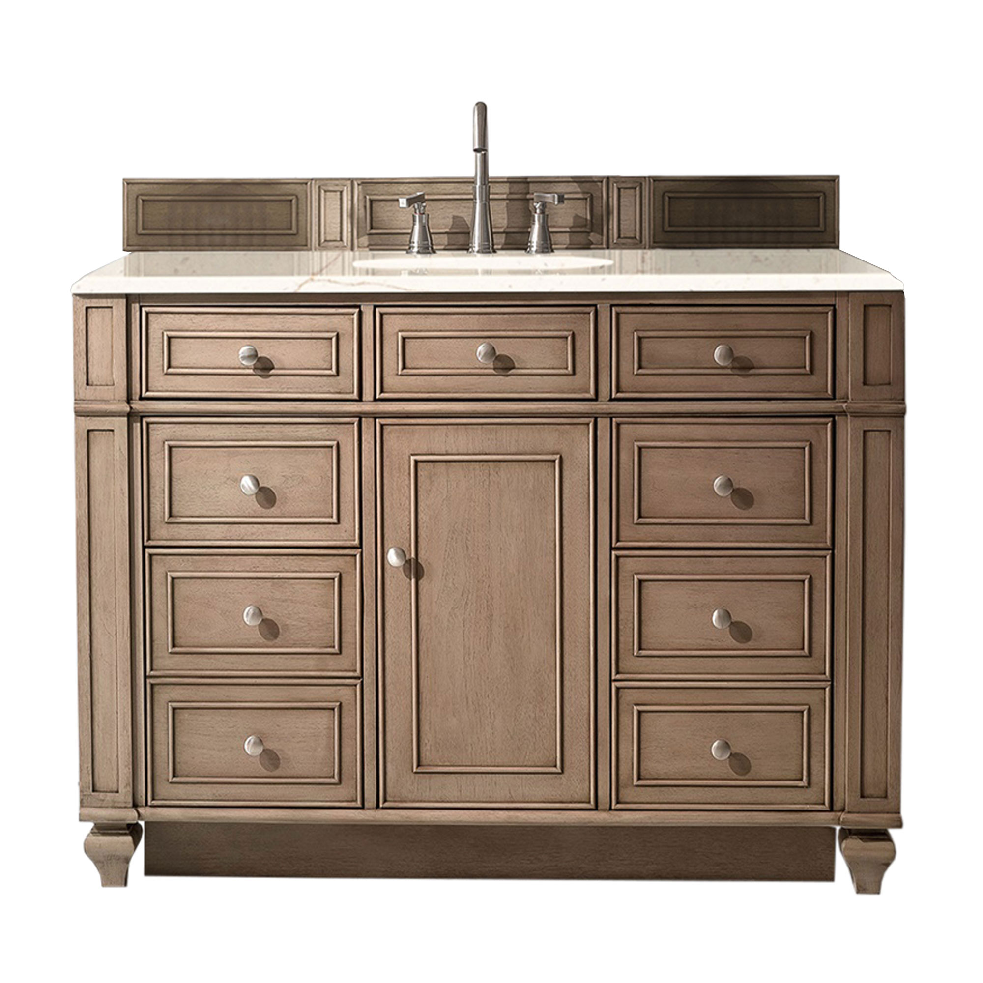 James Martin 157-V48-WW-3EMR Bristol 48" Single Vanity Whitewashed Walnut, w/ 3 CM Eternal Marfil Quartz Top