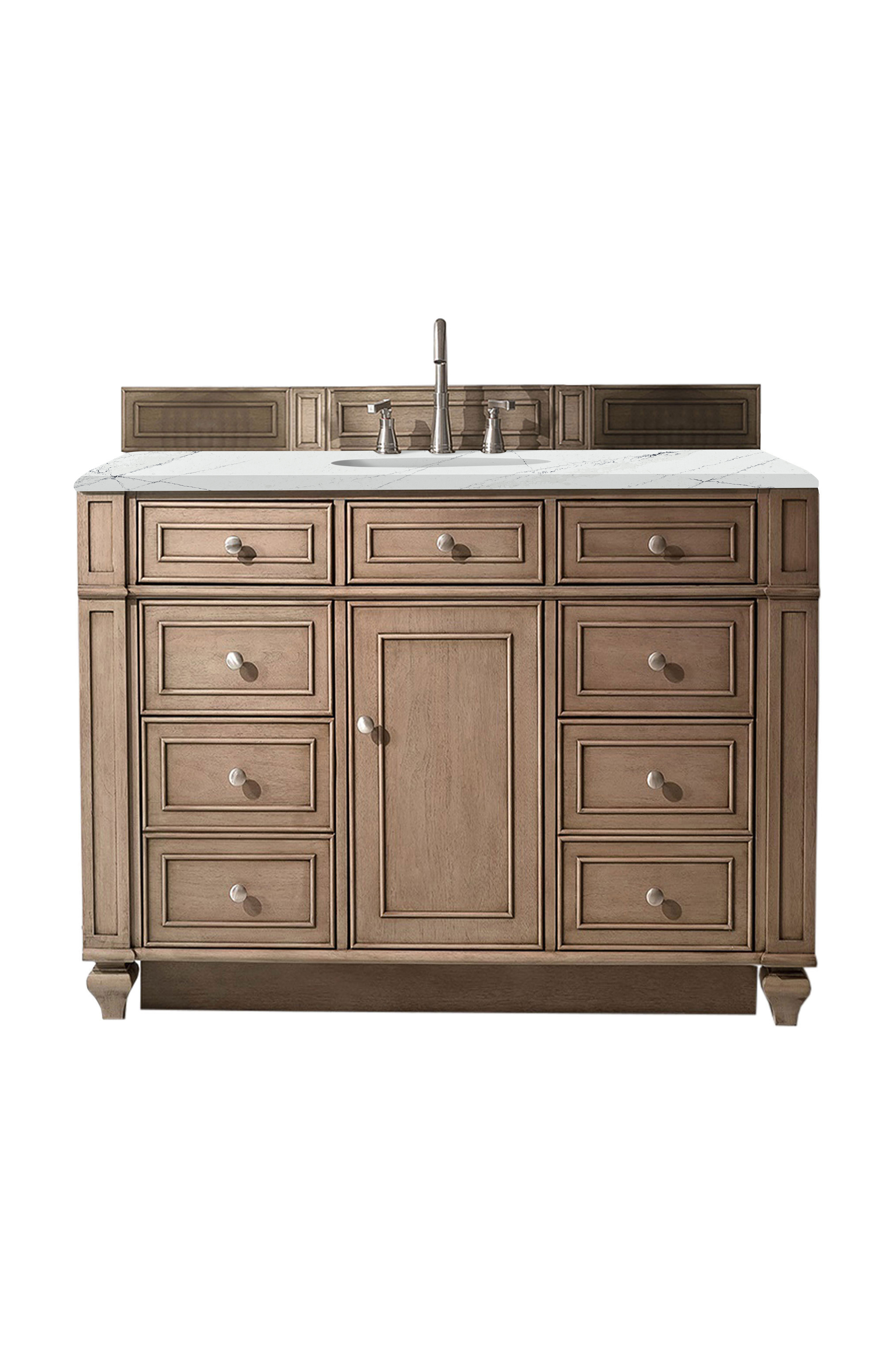 James Martin 157-V48-WW-3ENC Bristol 48" Single Vanity Whitewashed Walnut, w/ 3 CM Ethereal Noctis Quartz Top