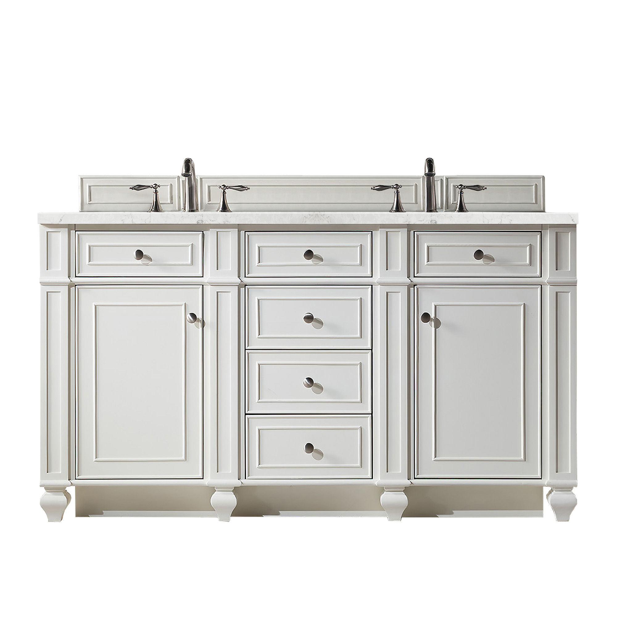 James Martin 157-V60D-BW-3EJP Bristol 60" Double Vanity, Bright White, w/ 3 CM Eternal Jasmine Pearl Quartz Top