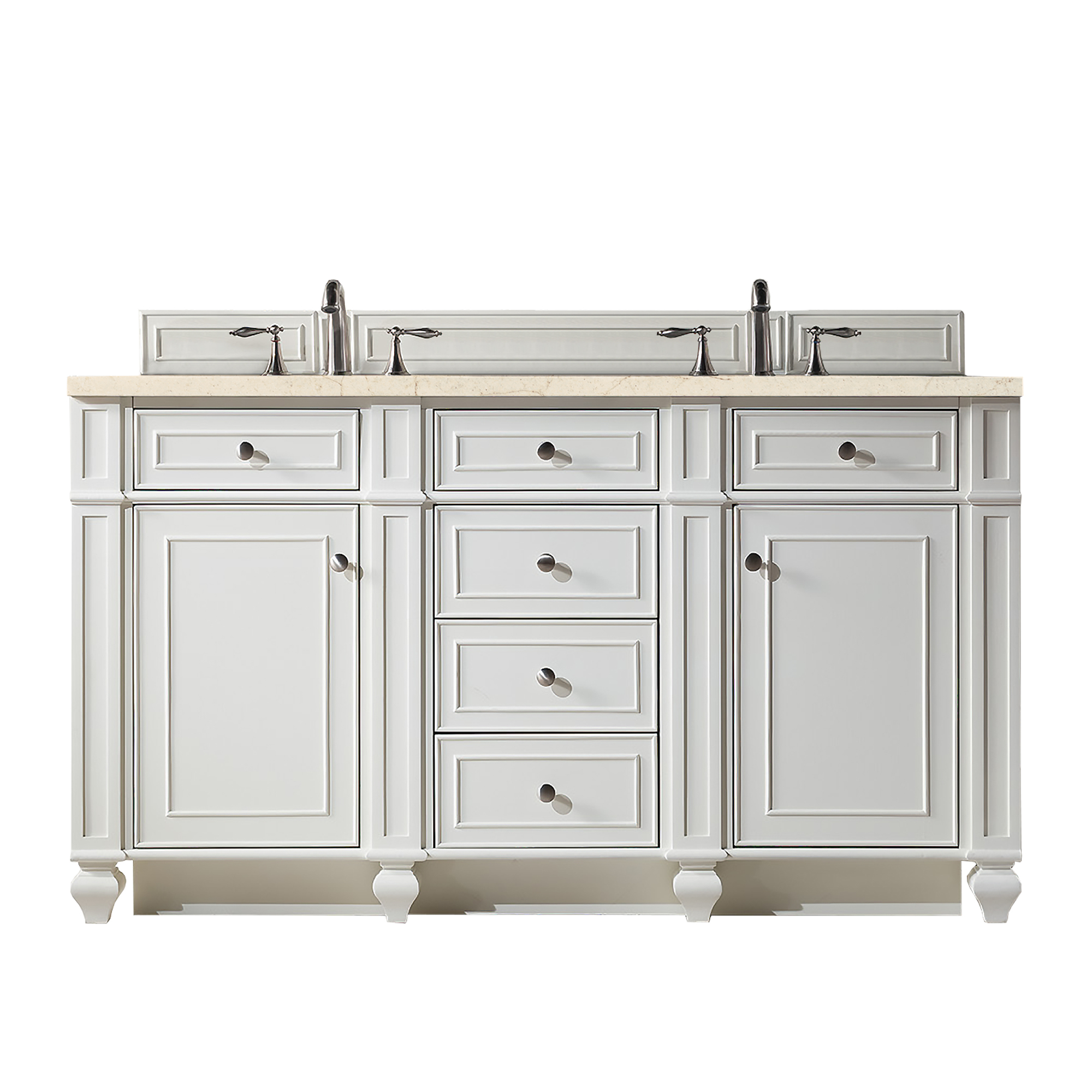 James Martin 157-V60D-BW-3EMR Bristol 60" Double Vanity, Bright White, w/ 3 CM Eternal Marfil Quartz Top