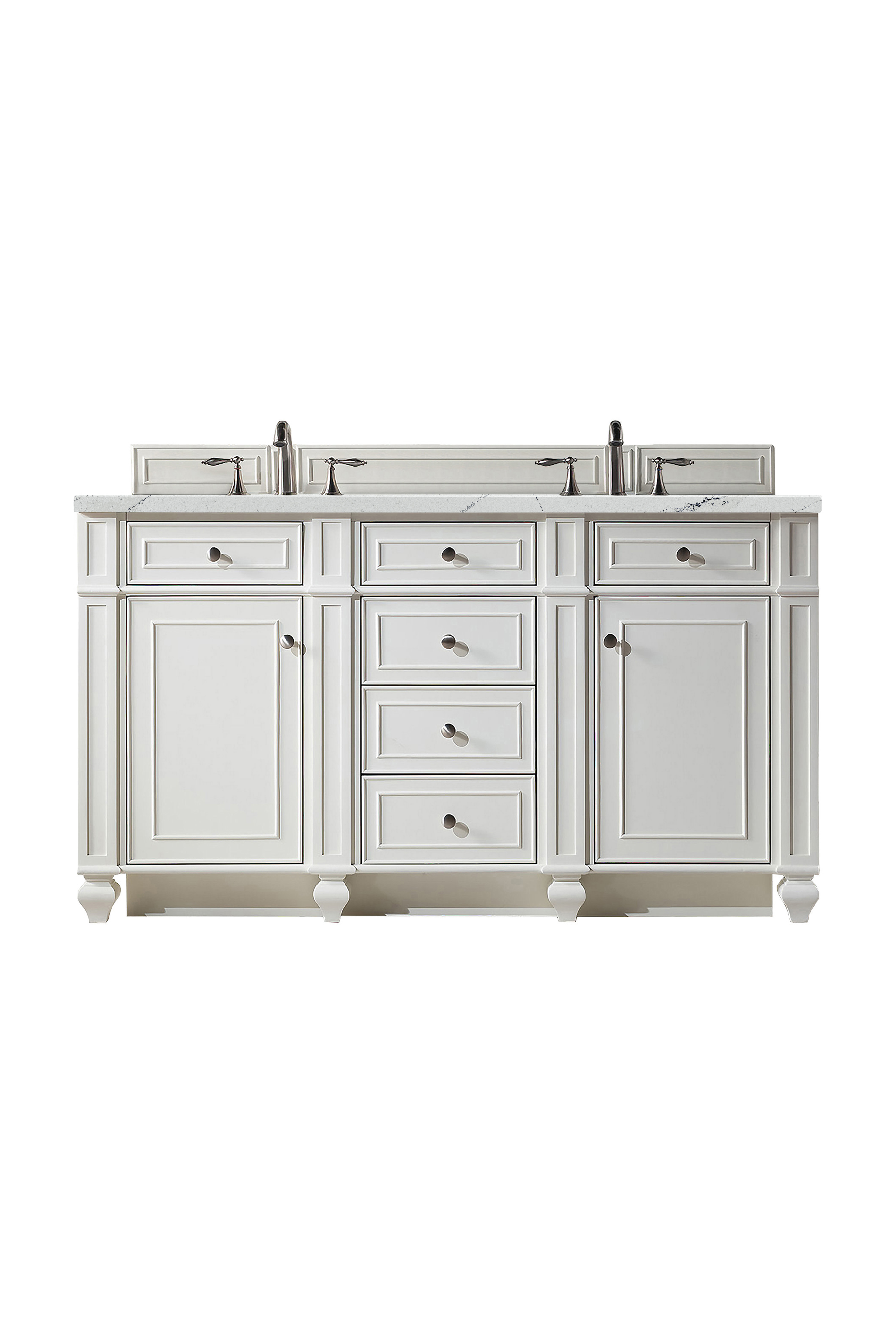 James Martin 157-V60D-BW-3ENC Bristol 60" Double Vanity, Bright White, w/ 3 CM Ethereal Noctis Quartz Top