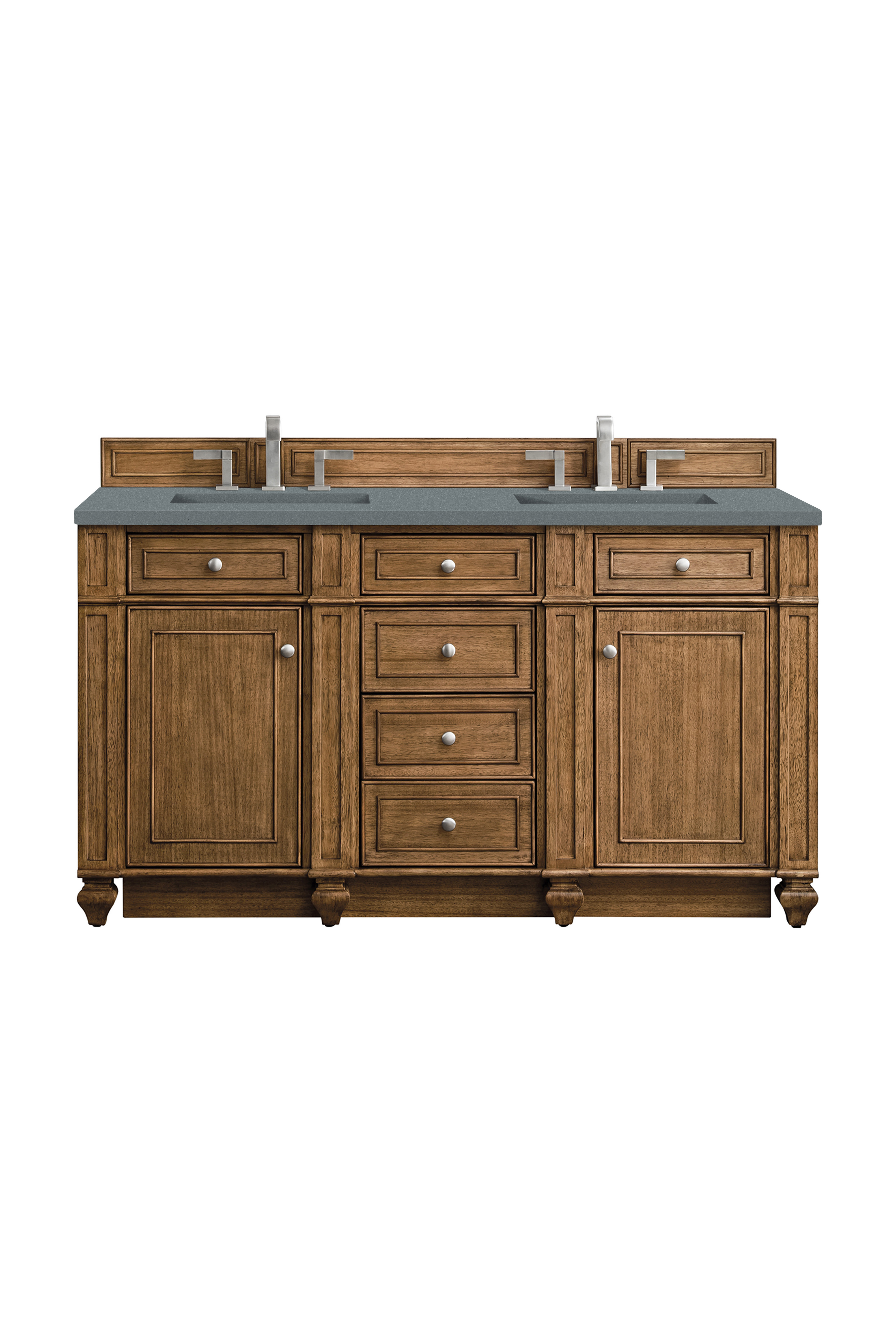 James Martin 157-V60D-SBR-3CBL Bristol 60" Double Vanity, Saddle Brown, w/ 3 CM Cala Blue Quartz Top