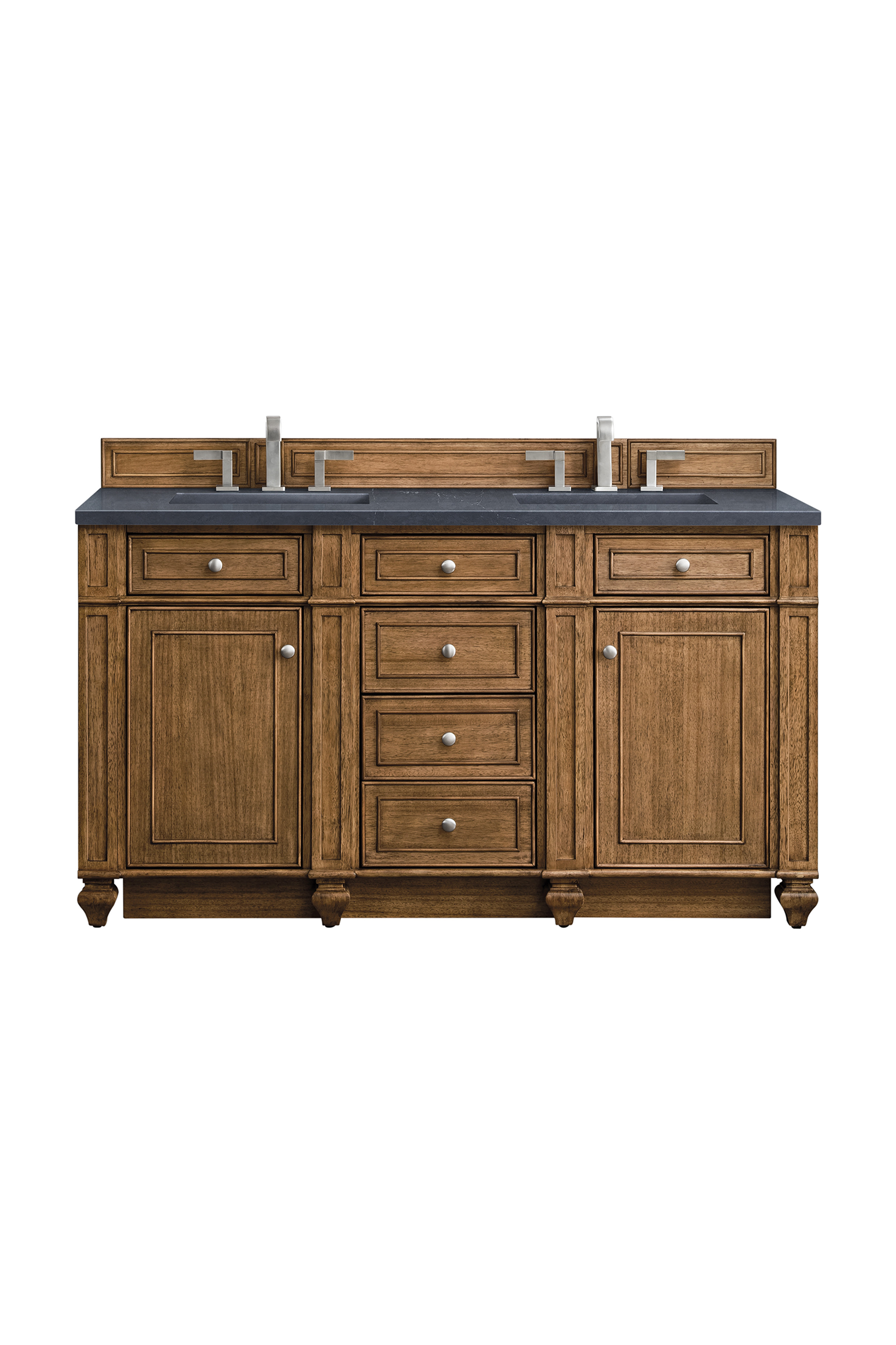 James Martin 157-V60D-SBR-3CSP Bristol 60" Double Vanity, Saddle Brown, w/ 3 CM Charcoal Soapstone Quartz Top