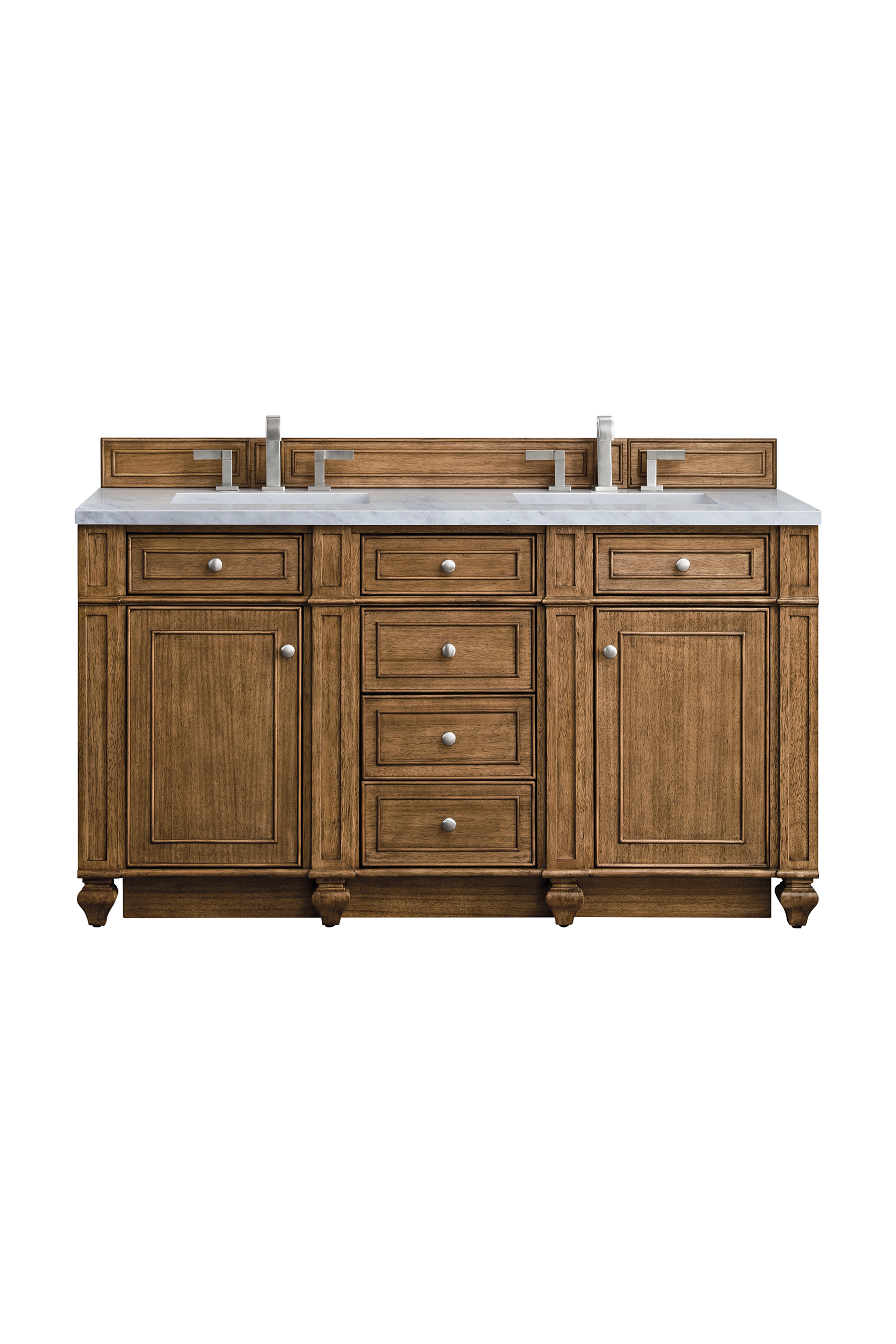 James Martin 157-V60D-SBR-3EJP Bristol 60" Double Vanity, Saddle Brown, w/ 3 CM Eternal Jasmine Pearl Quartz Top