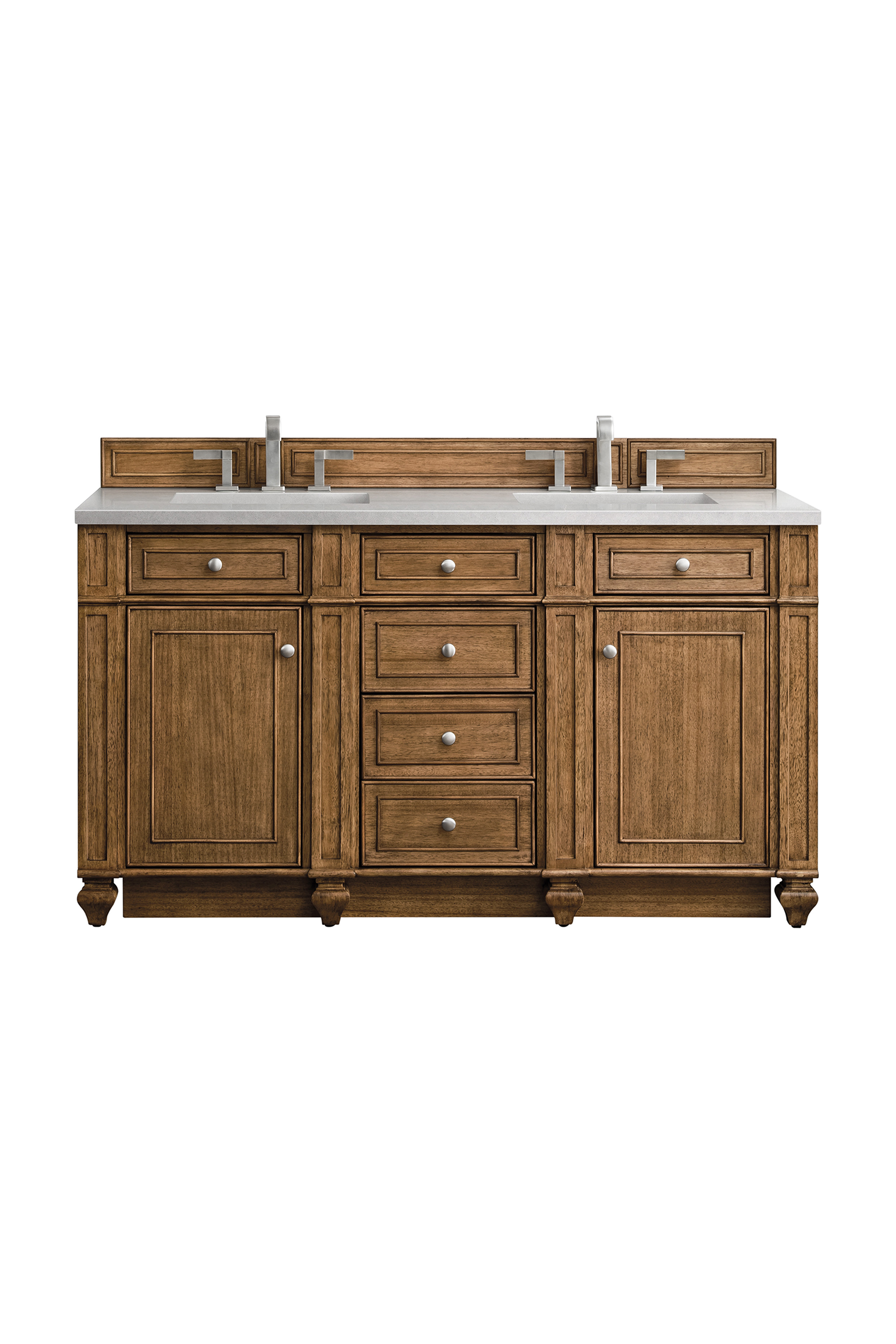 James Martin 157-V60D-SBR-3ESR Bristol 60" Double Vanity, Saddle Brown, w/ 3 CM Eternal Serena Quartz Top