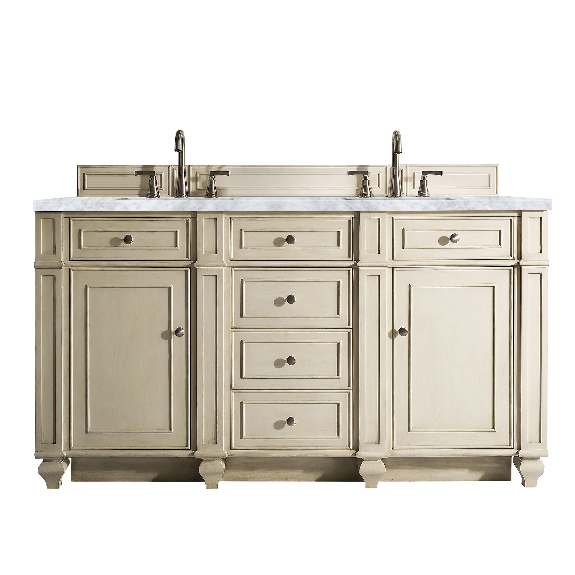 James Martin 157-V60D-VV-3CAR Bristol 60" Double Vanity, Vintage Vanilla w/ 3 CM Carrara Marble Top