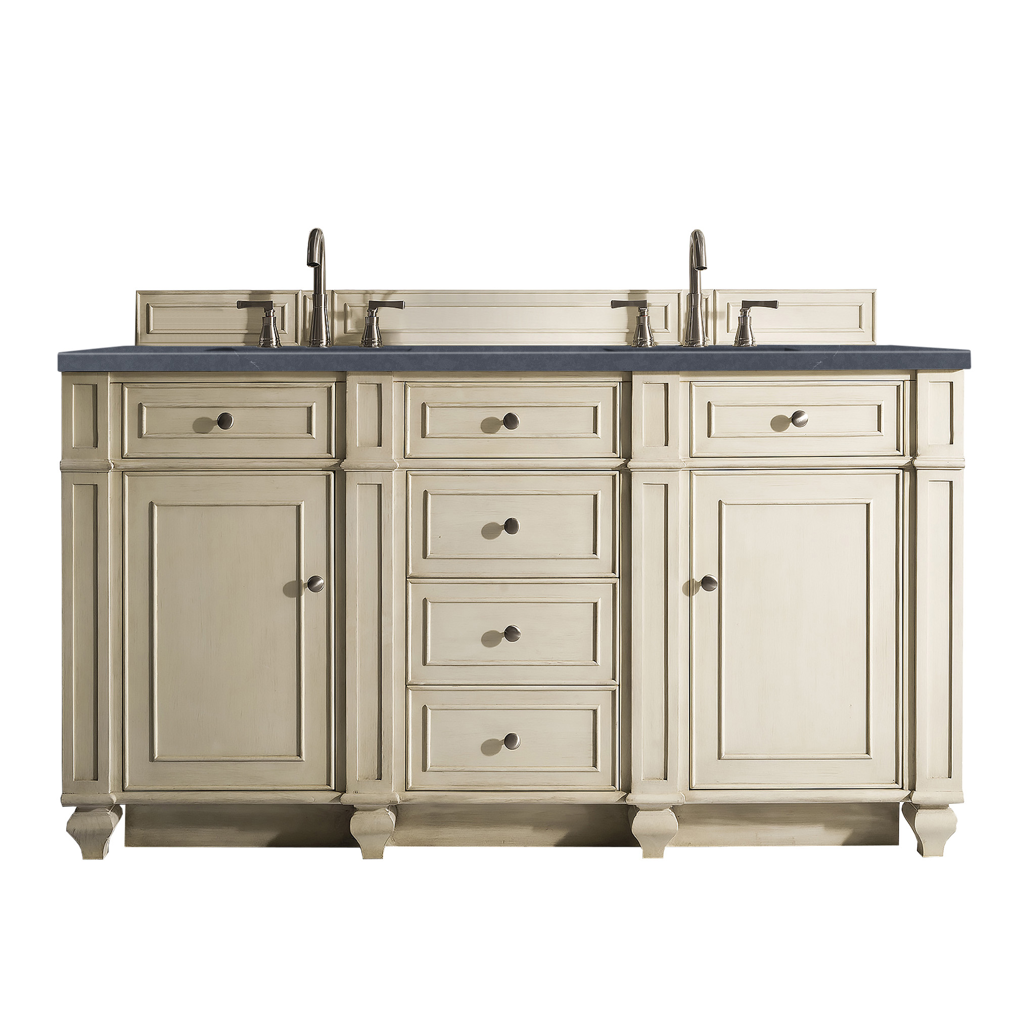 James Martin 157-V60D-VV-3CSP Bristol 60" Double Vanity, Vintage Vanilla, w/ 3 CM Charcoal Soapstone Quartz Top