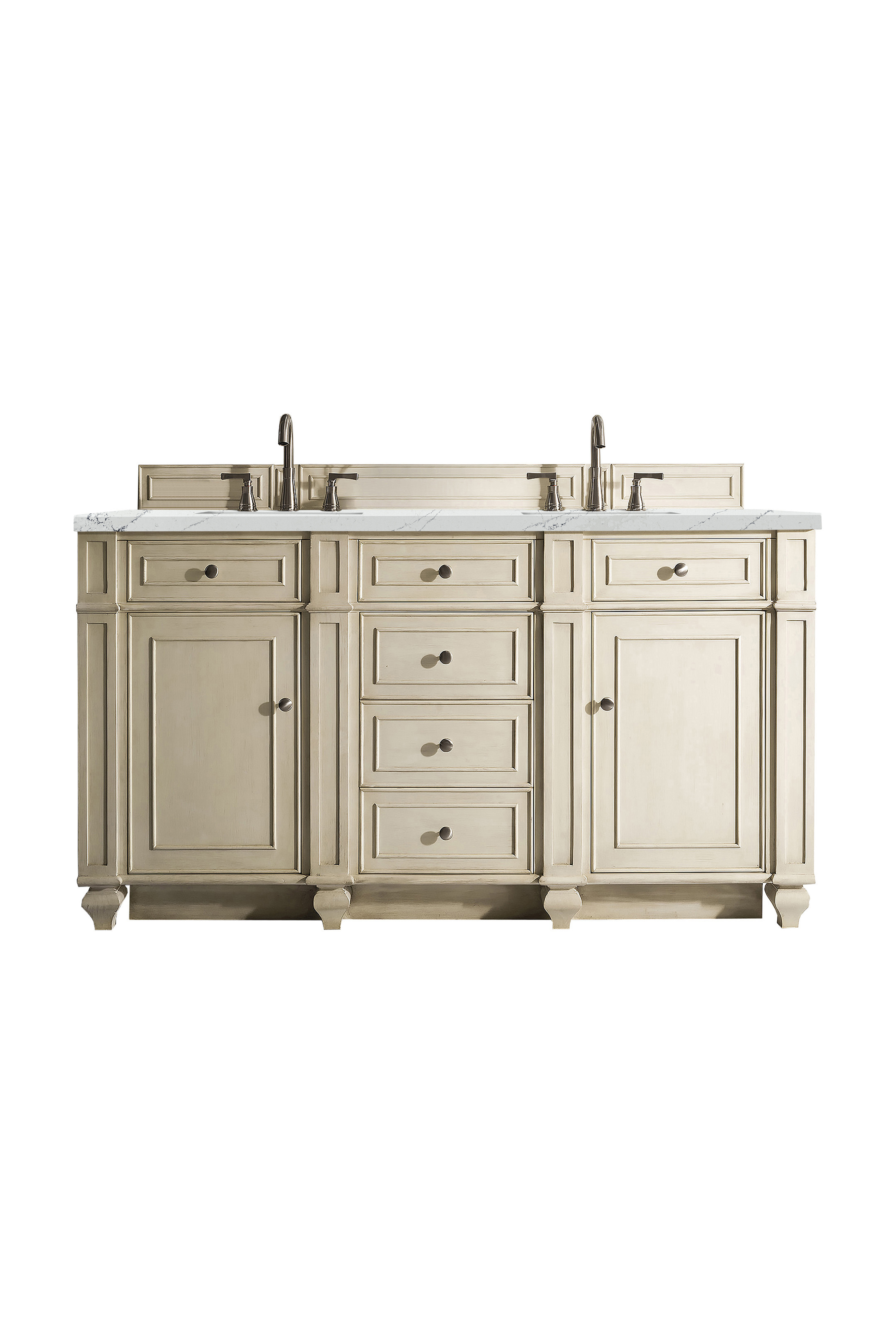 James Martin 157-V60D-VV-3ENC Bristol 60" Double Vanity, Vintage Vanilla, w/ 3 CM Ethereal Noctis Quartz Top