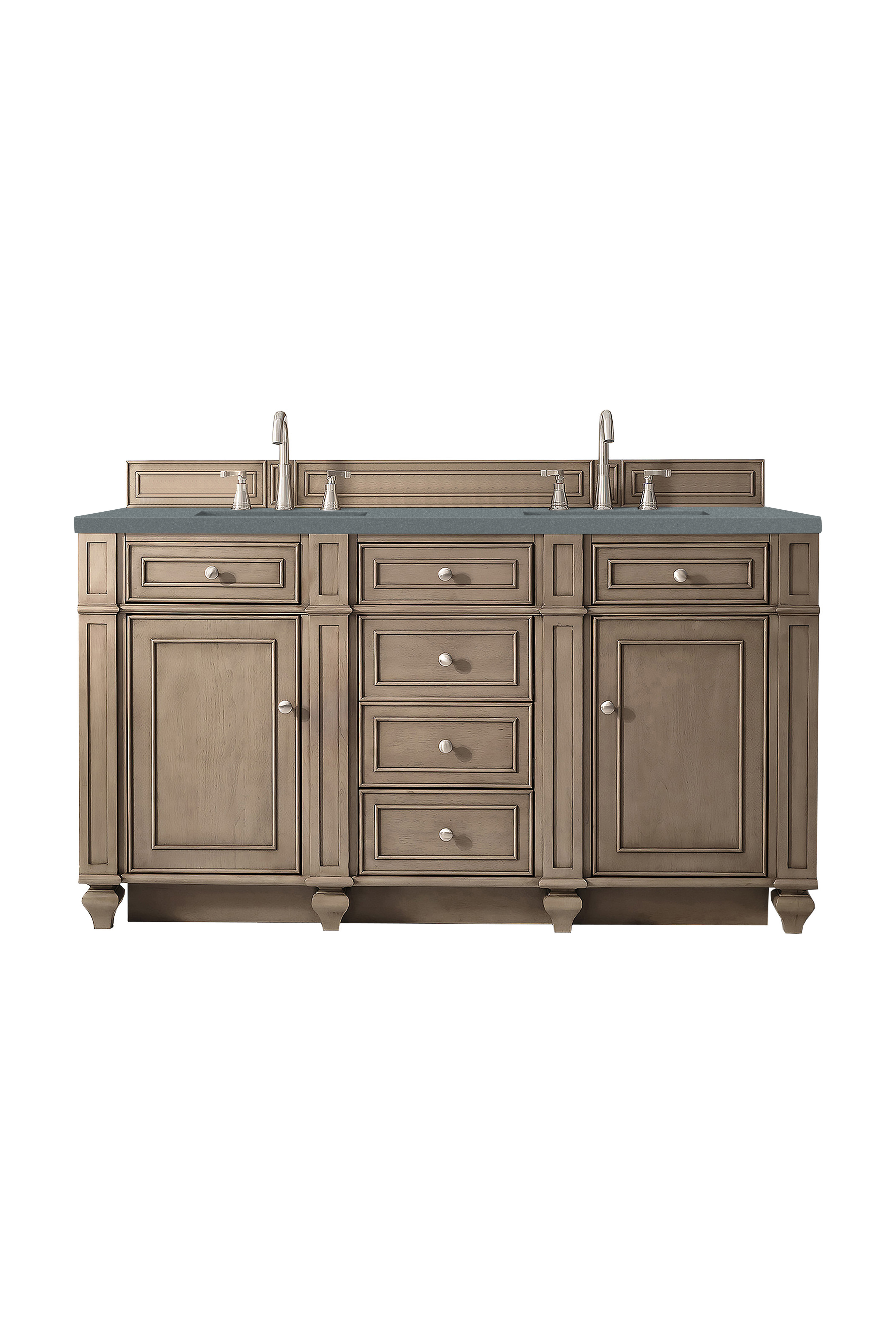 James Martin 157-V60D-WW-3CBL Bristol 60" Double Vanity Whitewashed Walnut, w/ 3 CM Cala Blue Quartz Top