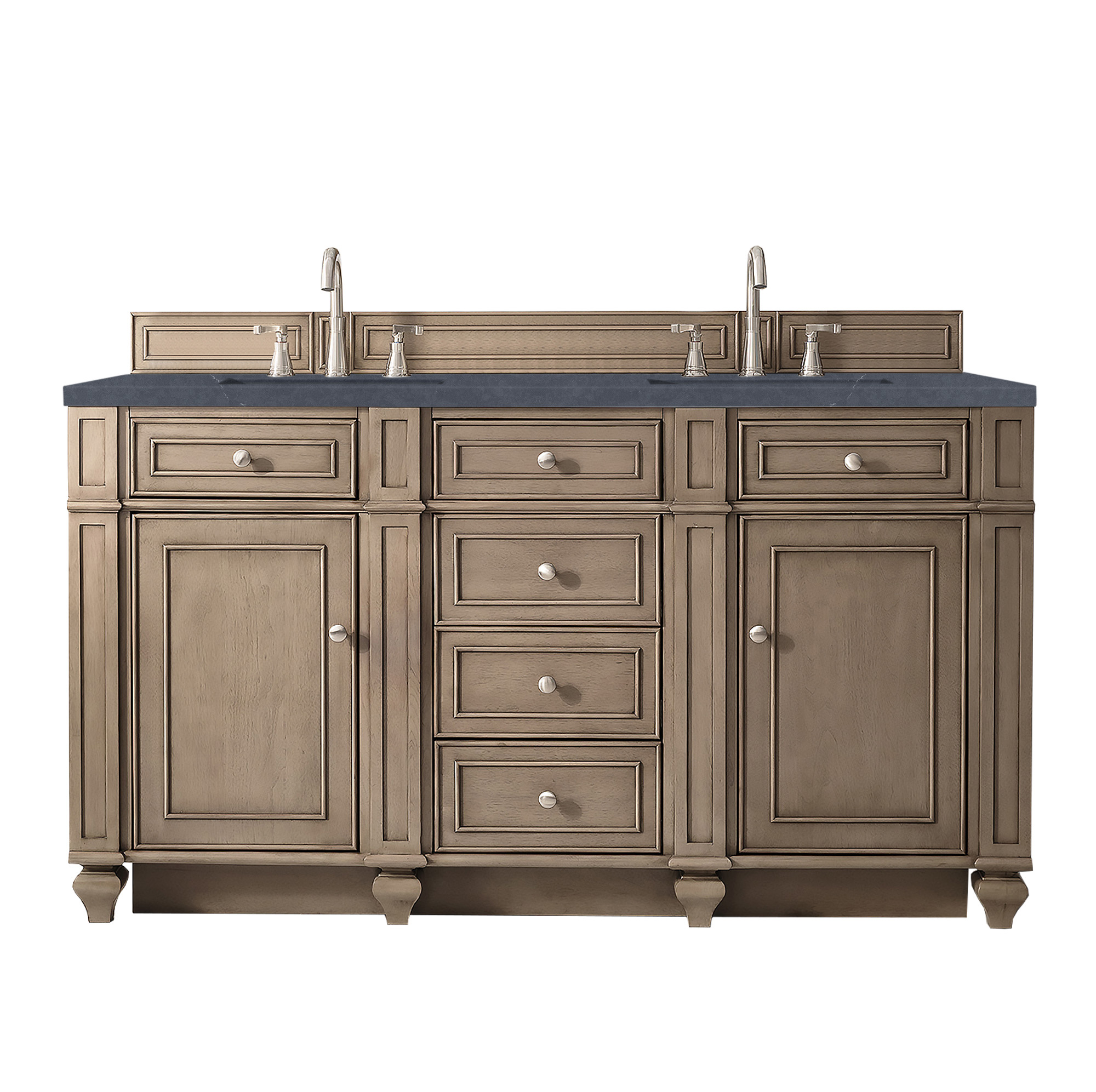 James Martin 157-V60D-WW-3CSP Bristol 60" Double Vanity Whitewashed Walnut, w/ 3 CM Charcoal Soapstone Quartz Top