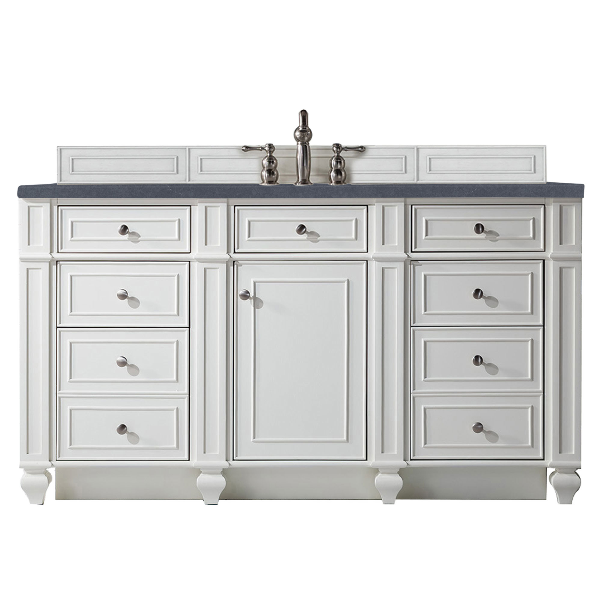 James Martin 157-V60S-BW-3CSP Bristol 60" Single Vanity, Bright White, w/ 3 CM Charcoal Soapstone Quartz Top