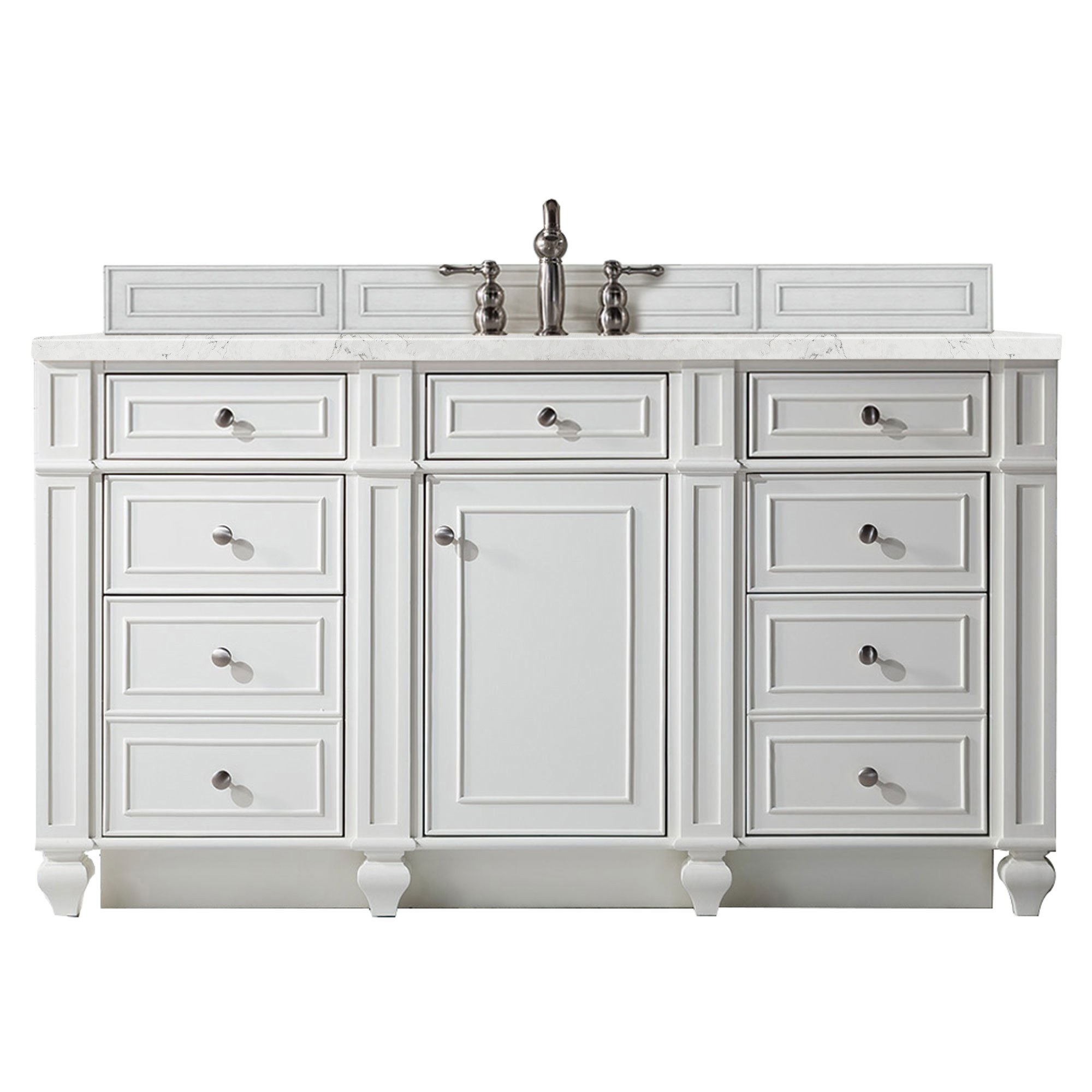 James Martin 157-V60S-BW-3EJP Bristol 60" Single Vanity, Bright White, w/ 3 CM Eternal Jasmine Pearl Quartz Top