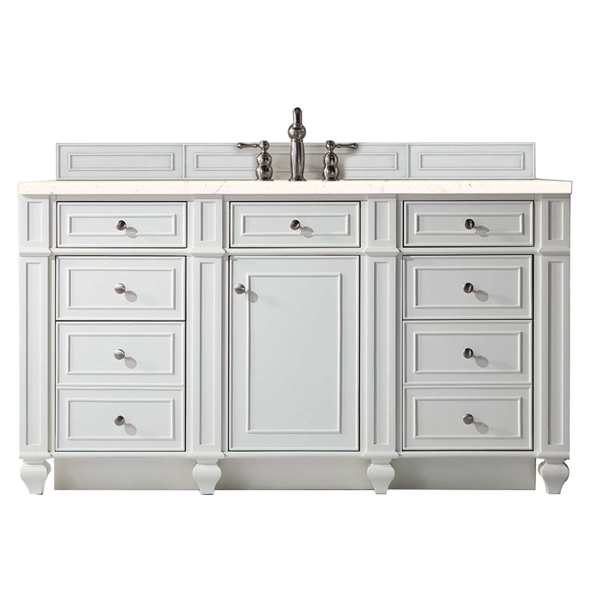 James Martin 157-V60S-BW-3EMR Bristol 60" Single Vanity, Bright White, w/ 3 CM Eternal Marfil Quartz Top