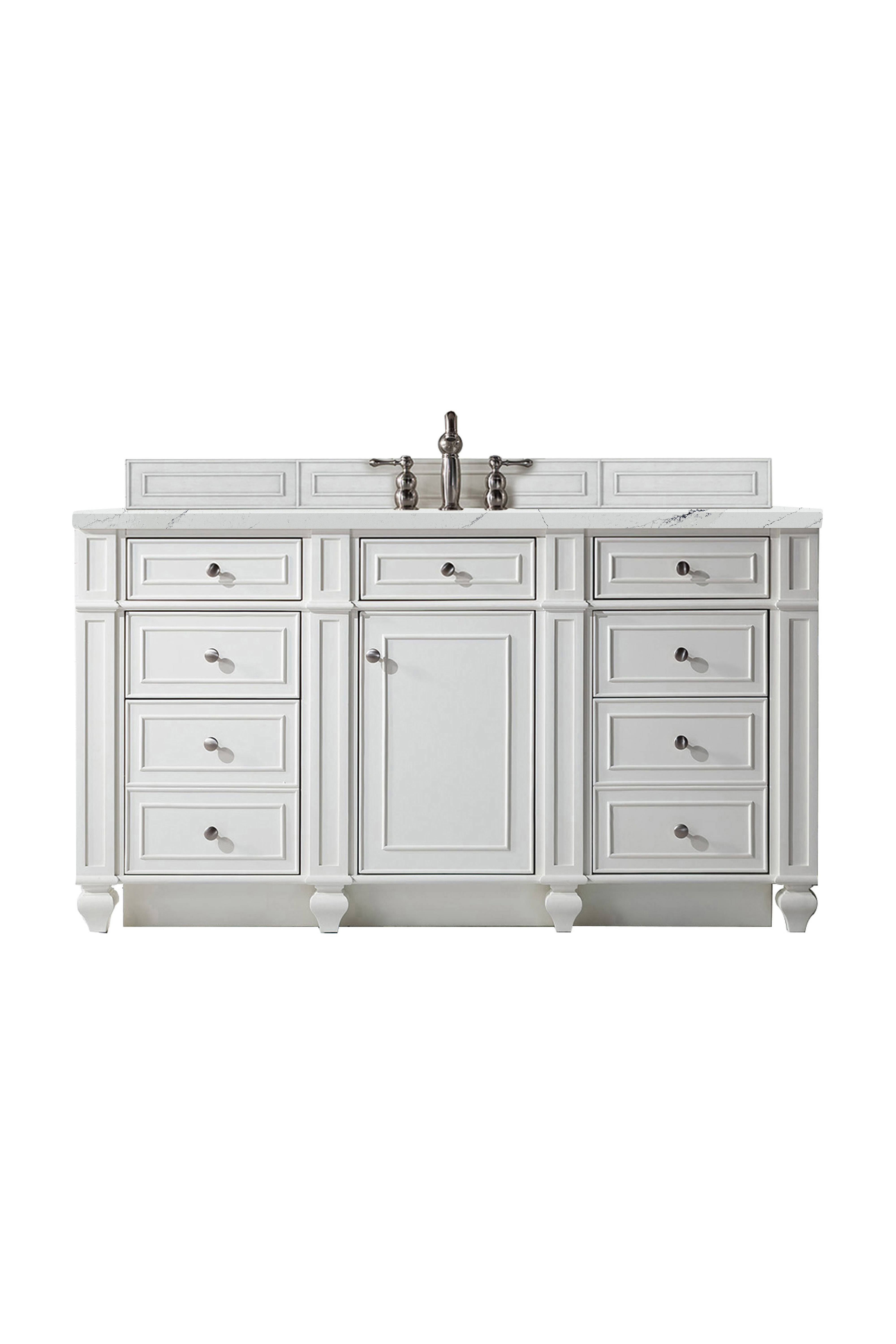 James Martin 157-V60S-BW-3ENC Bristol 60" Single Vanity, Bright White, w/ 3 CM Ethereal Noctis Quartz Top