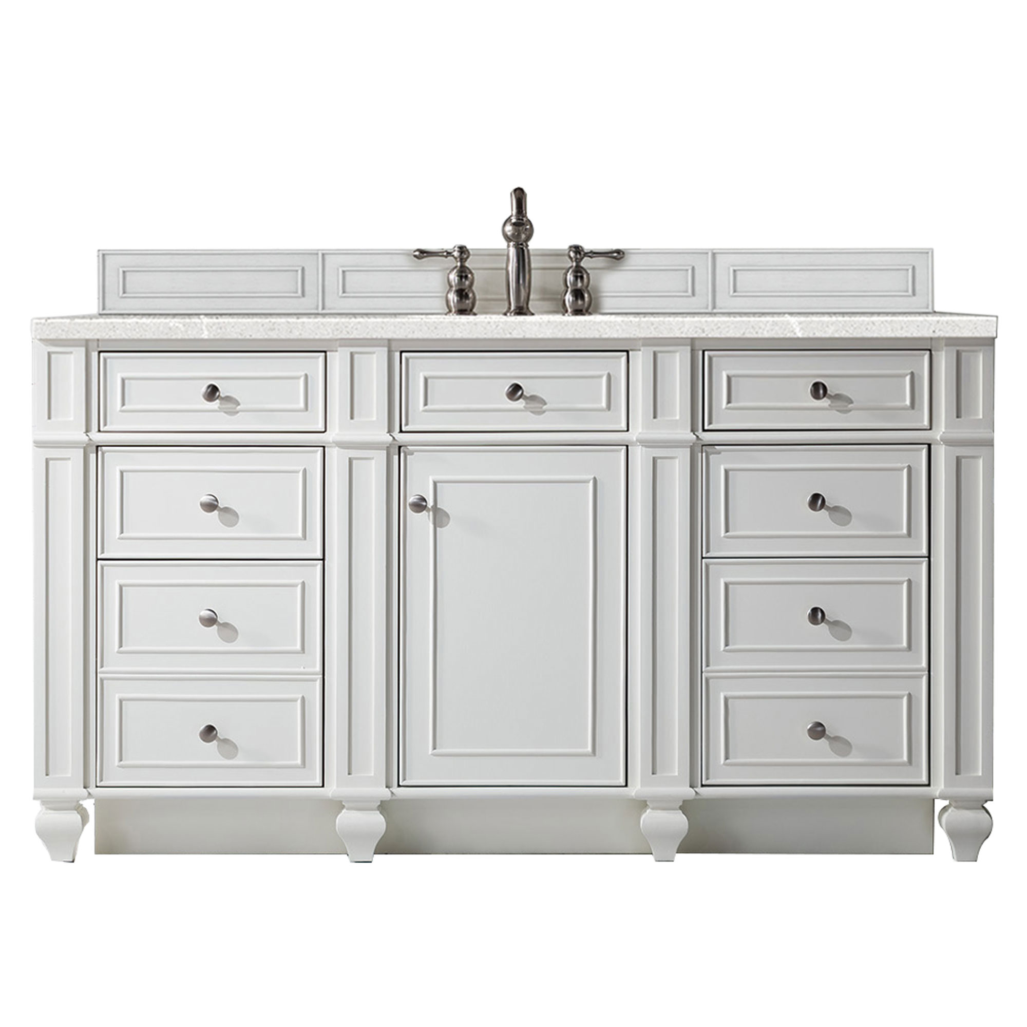 James Martin 157-V60S-BW-3ESR Bristol 60" Single Vanity, Bright White, w/ 3 CM Eternal Serena Quartz Top