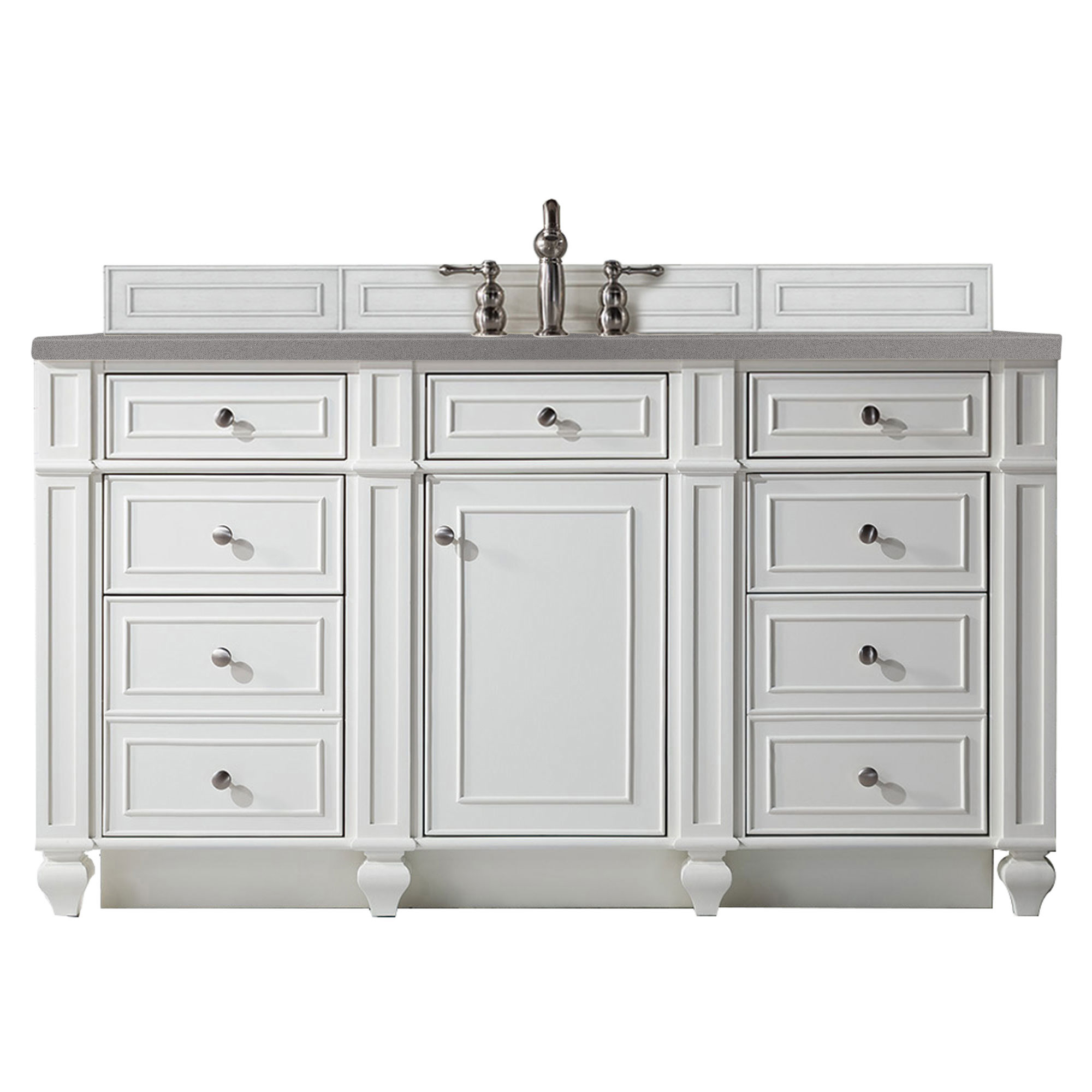 James Martin 157-V60S-BW-3GEX Bristol 60" Single Vanity, Bright White, w/ 3 CM Grey Expo Quartz Top