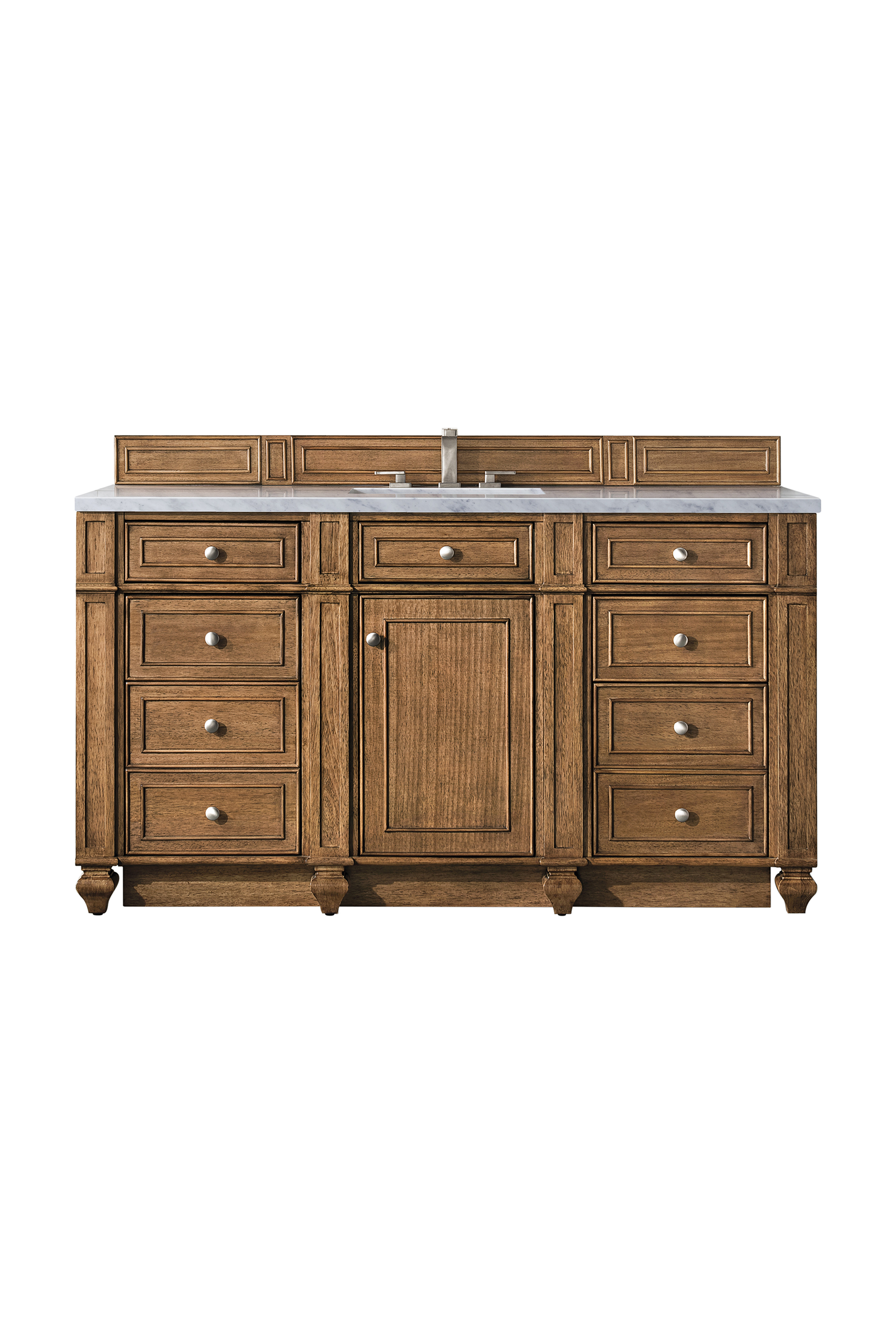 James Martin 157-V60S-SBR-3AF Bristol 60" Single Vanity, Saddle Brown w/ 3 CM Arctic Fall Solid Surface Top