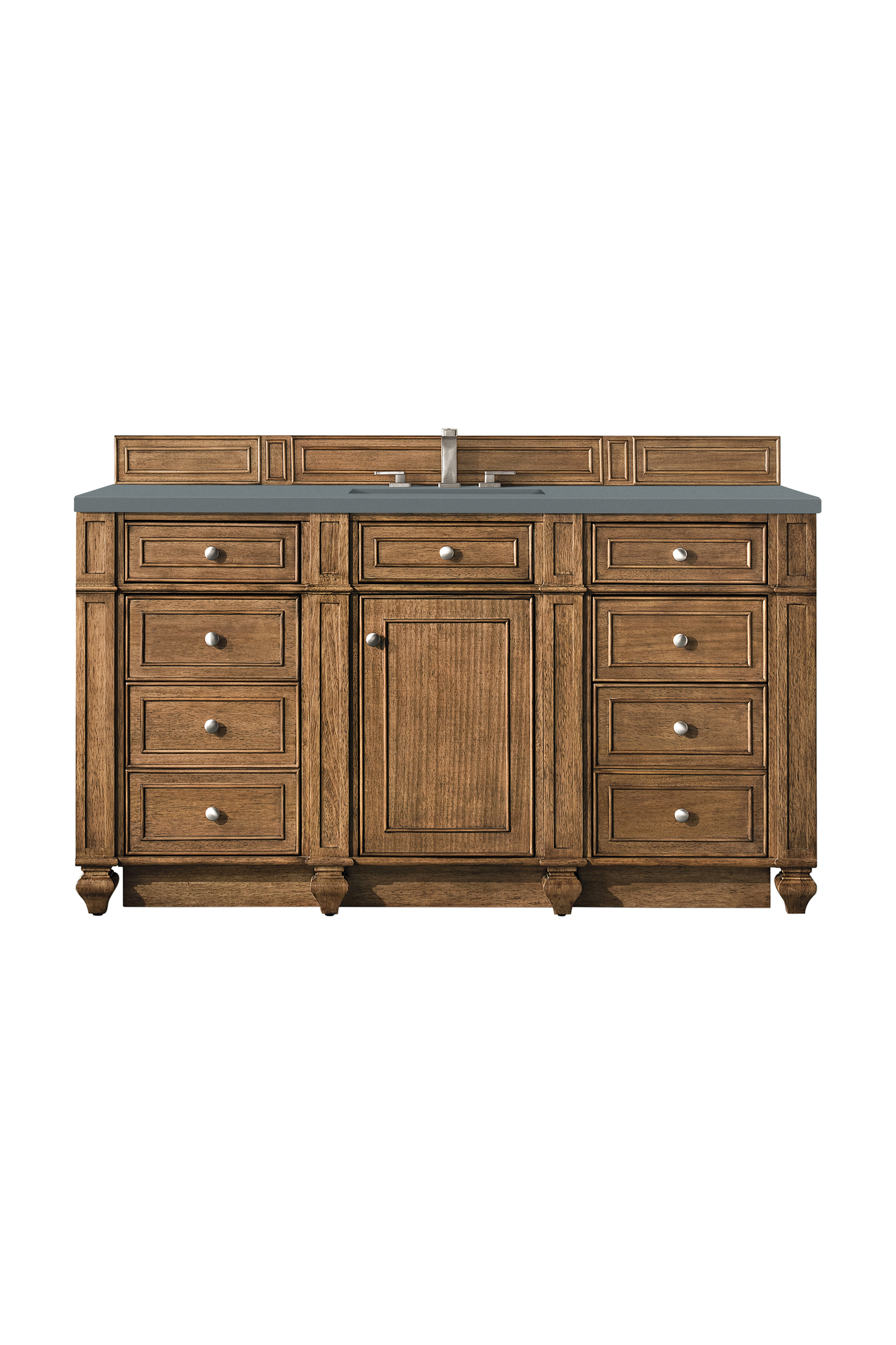 James Martin 157-V60S-SBR-3CBL Bristol 60" Single Vanity, Saddle Brown, w/ 3 CM Cala Blue Quartz Top