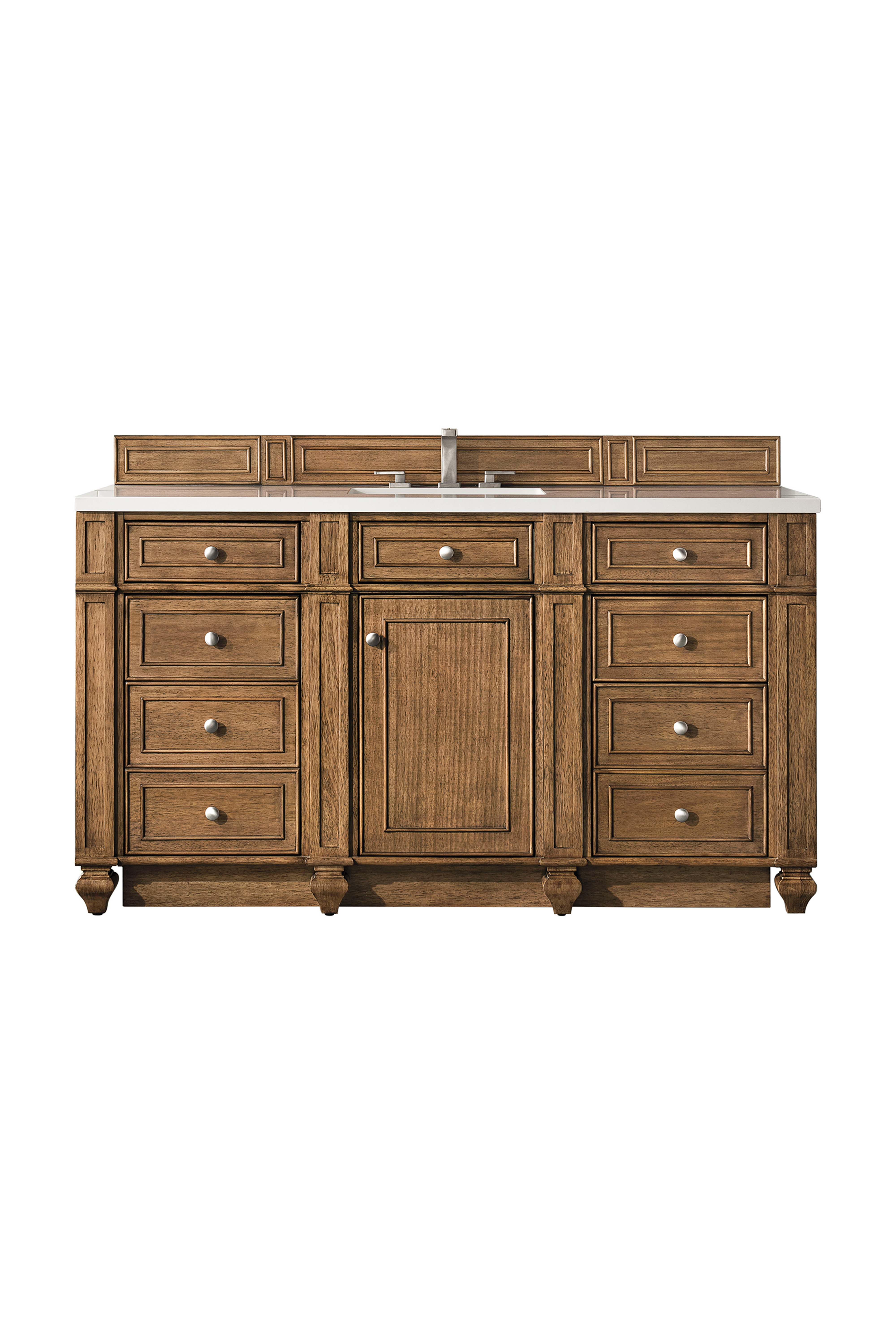 James Martin 157-V60S-SBR-3CLW Bristol 60" Single Vanity, Saddle Brown, w/ 3 CM Classic White Quartz Top