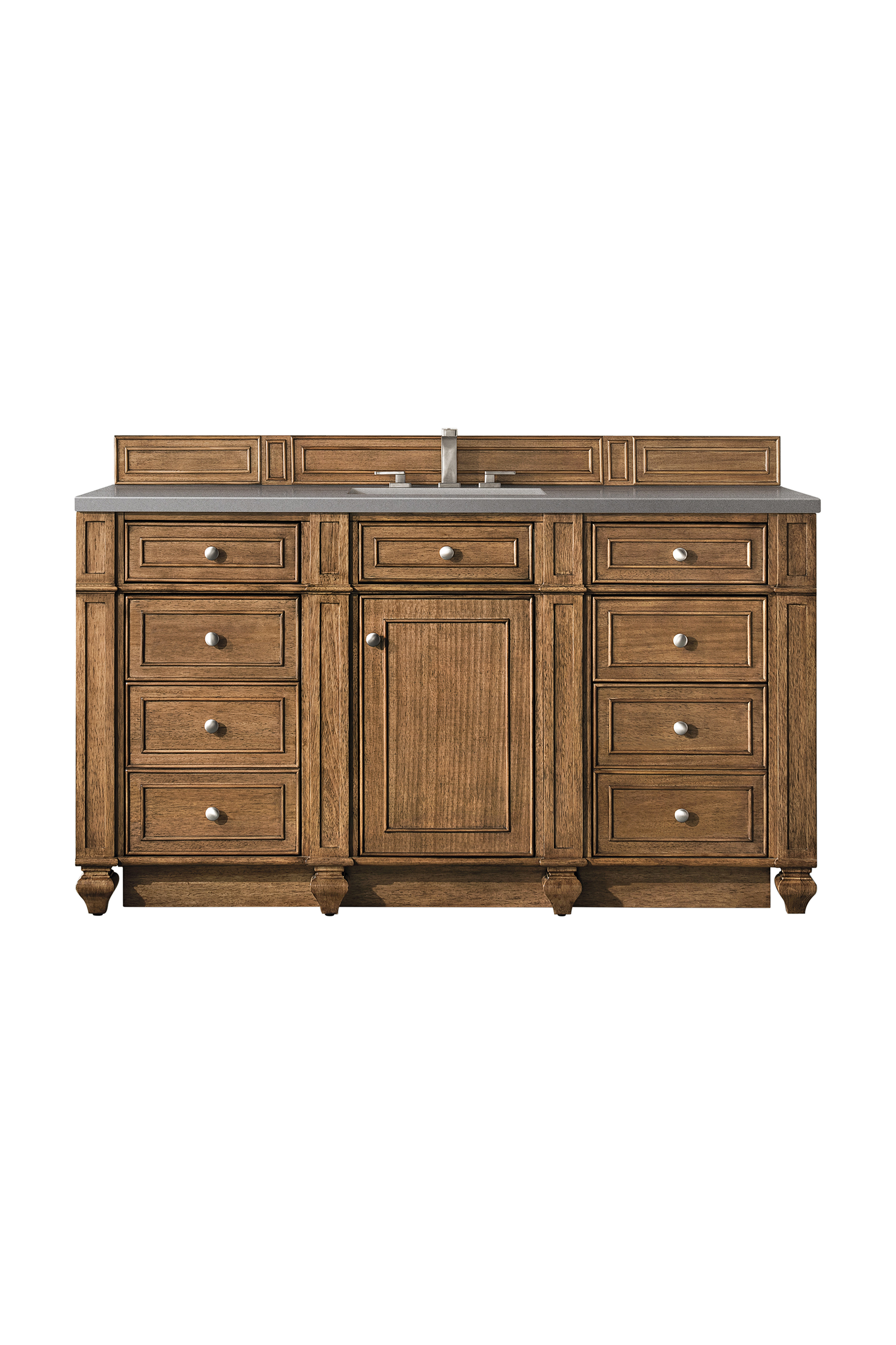 James Martin 157-V60S-SBR-3GEX Bristol 60" Single Vanity, Saddle Brown, w/ 3 CM Grey Expo Quartz Top