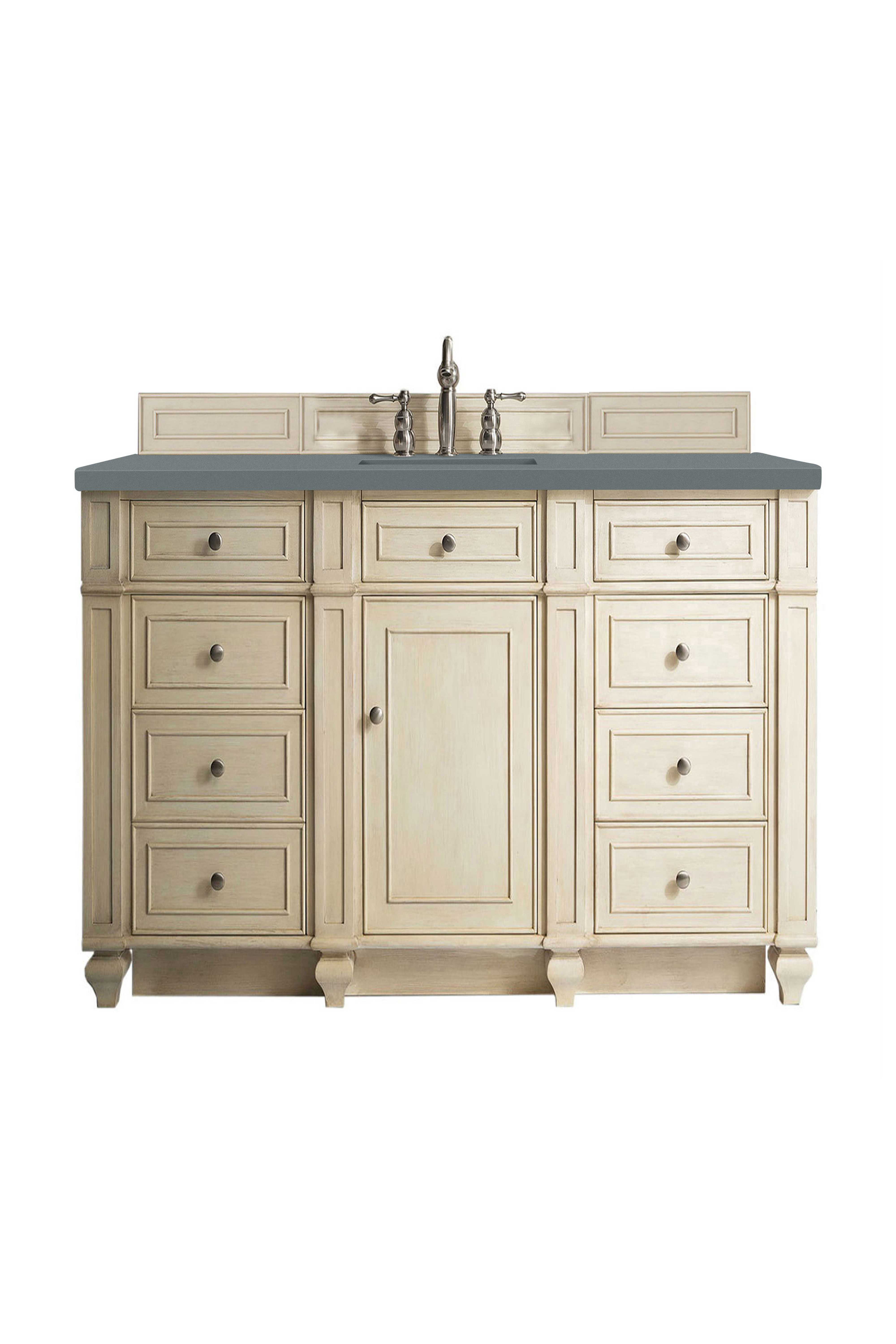 James Martin 157-V60S-VV-3CBL Bristol 60" Single Vanity, Vintage Vanilla, w/ 3 CM Cala Blue Quartz Top