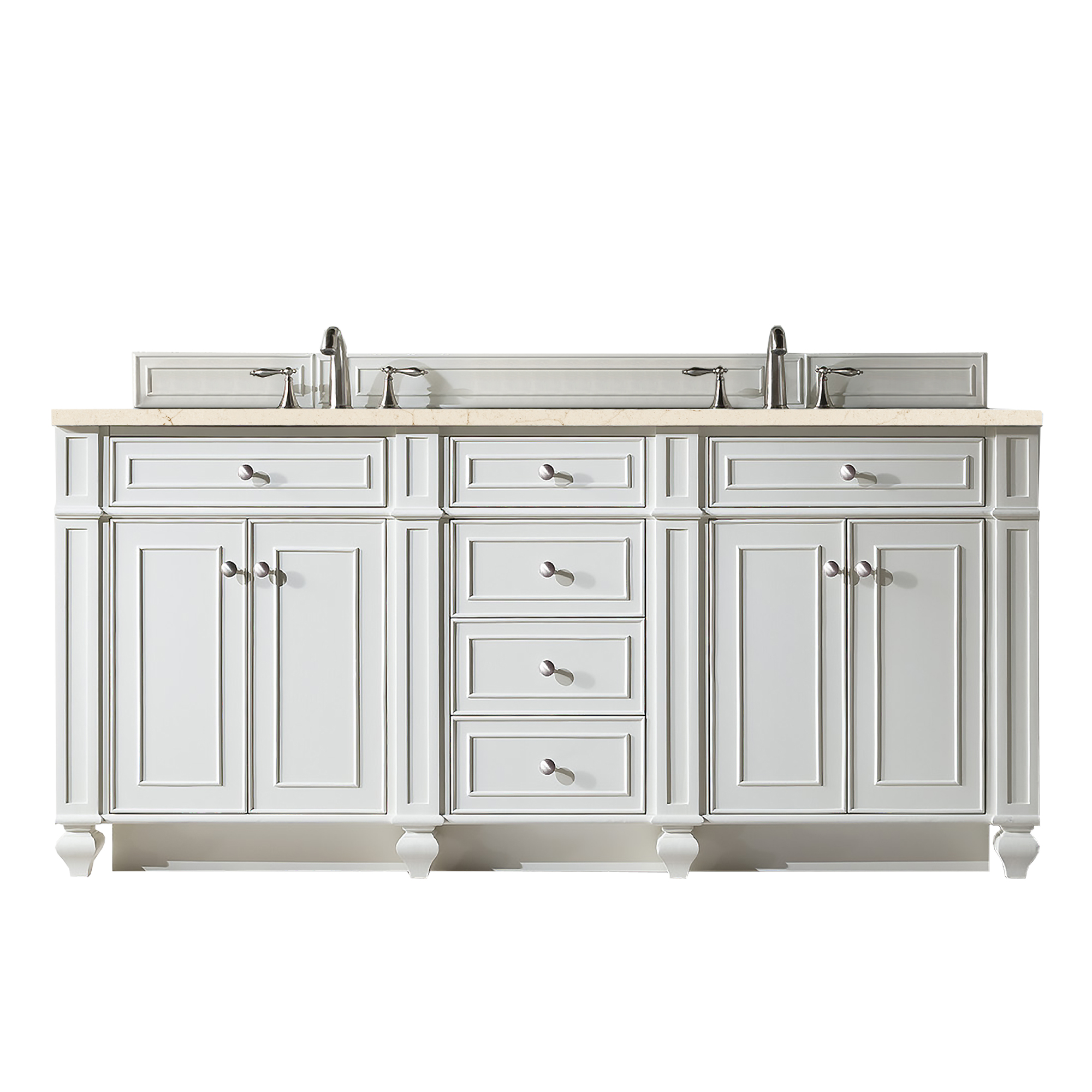 James Martin 157-V72-BW-3EMR Bristol 72" Double Vanity, Bright White, w/ 3 CM Eternal Marfil Quartz Top