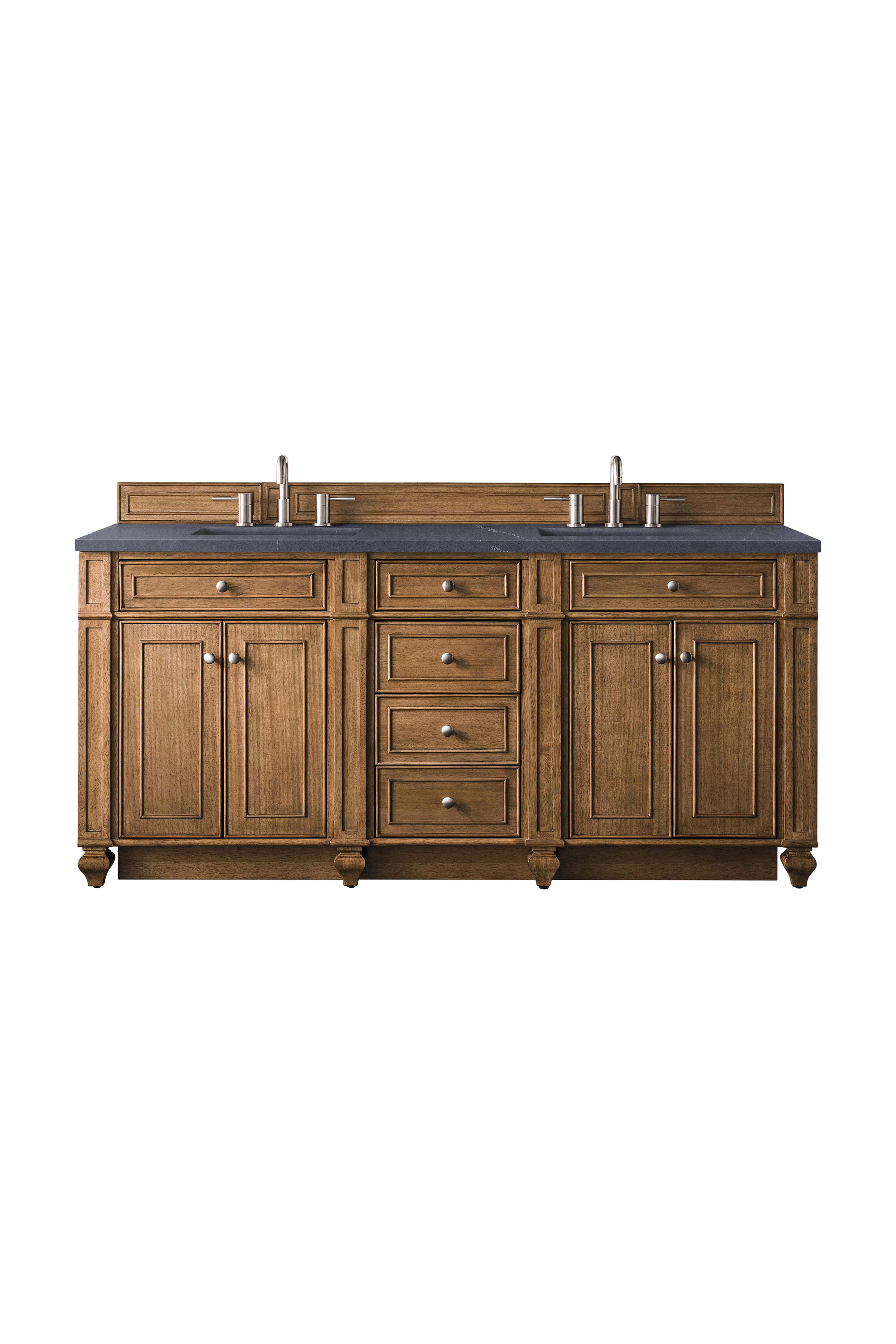 James Martin 157-V72-SBR-3CSP Bristol 72" Double Vanity, Saddle Brown, w/ 3 CM Charcoal Soapstone Quartz Top