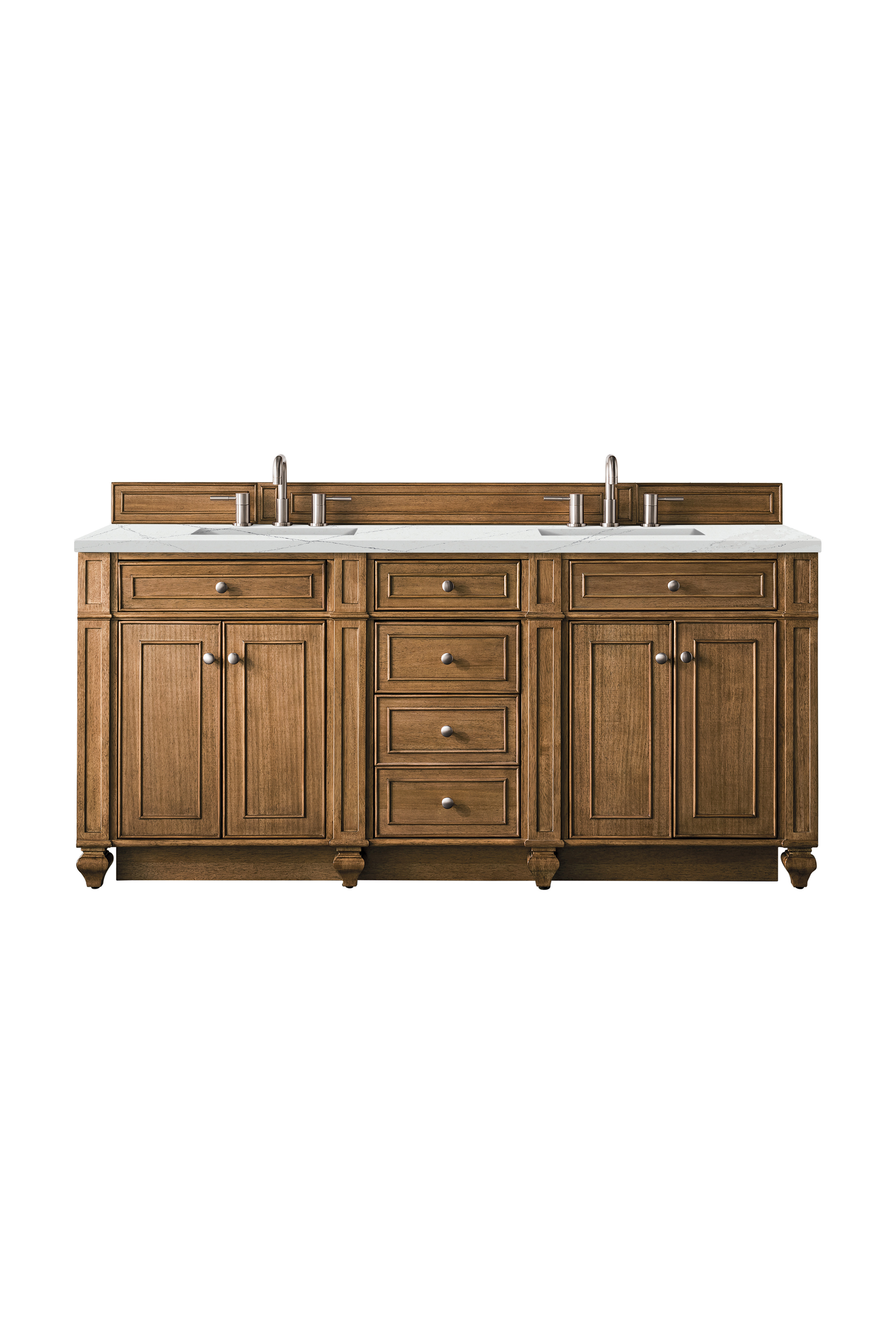 James Martin 157-V72-SBR-3ENC Bristol 72" Double Vanity, Saddle Brown, w/ 3 CM Ethereal Noctis Quartz Top