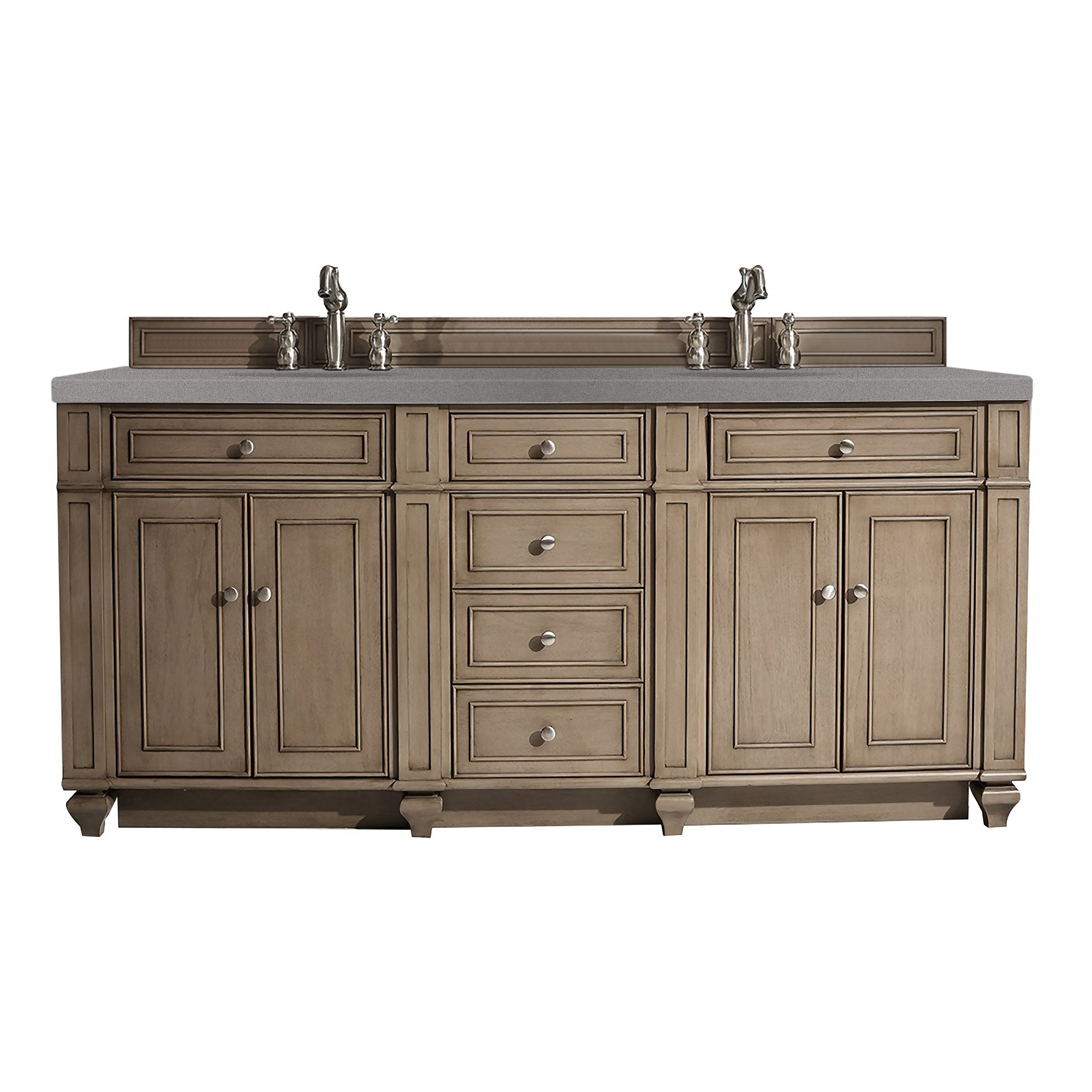 James Martin 157-V72-WW-3GEX Bristol 72" Double Vanity Whitewashed Walnut, w/ 3 CM Grey Expo Quartz Top