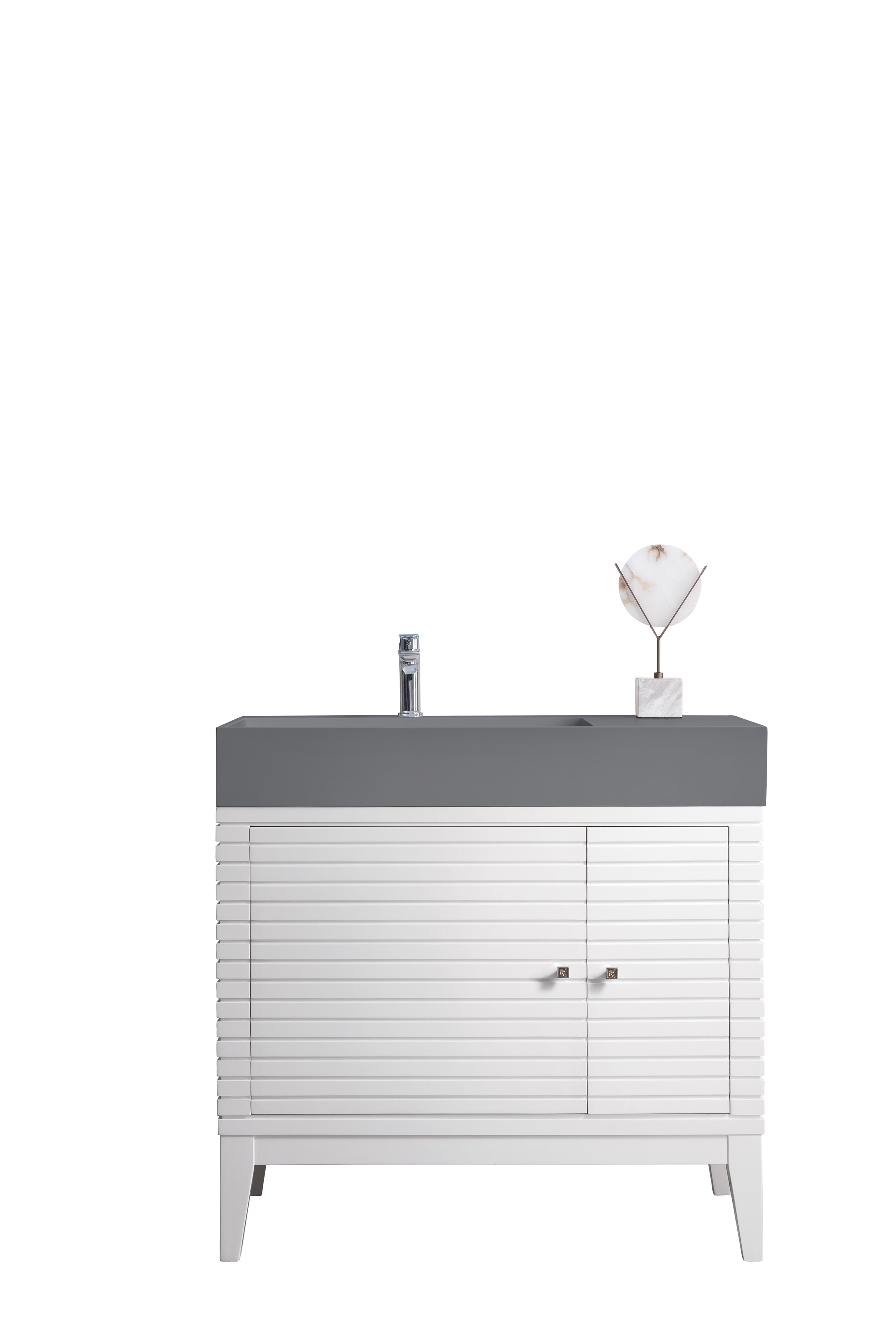 James Martin 210-V36-GW-DGG Linear 36" Single Vanity, Glossy White w/ Dusk Grey Glossy Composite Top - Click Image to Close