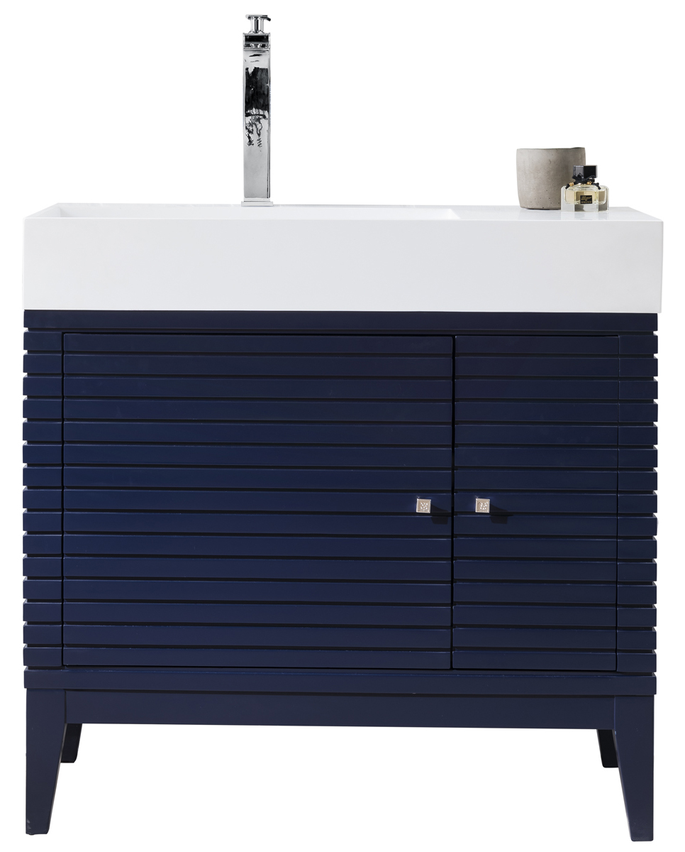 James Martin 210-V36-VBL-GW Linear 36" Single Vanity, Victory Blue w/ Glossy White Composite Top - Click Image to Close