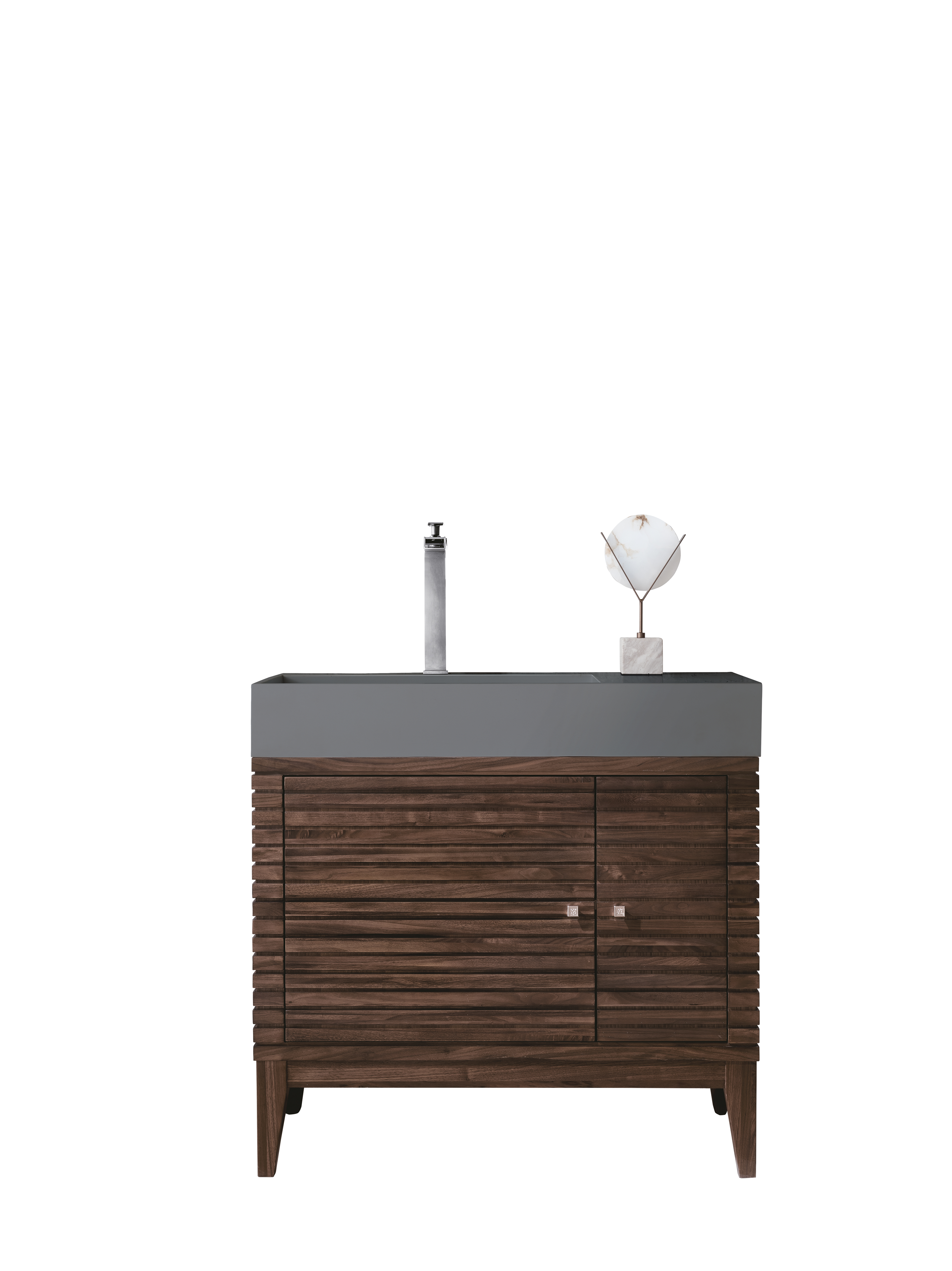 James Martin 210-V36-WLT-DGG Linear 36" Single Vanity, Mid Century Walnut w/ Dusk Grey Glossy Composite Top - Click Image to Close