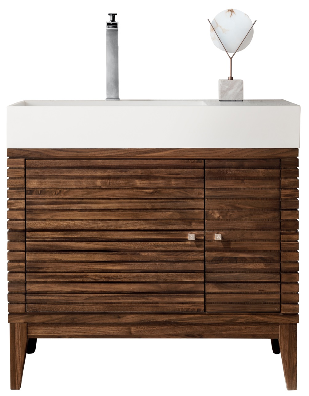 James Martin 210-V36-WLT-GW Linear 36" Single Vanity, Mid Century Walnut w/ Glossy White Composite Top - Click Image to Close