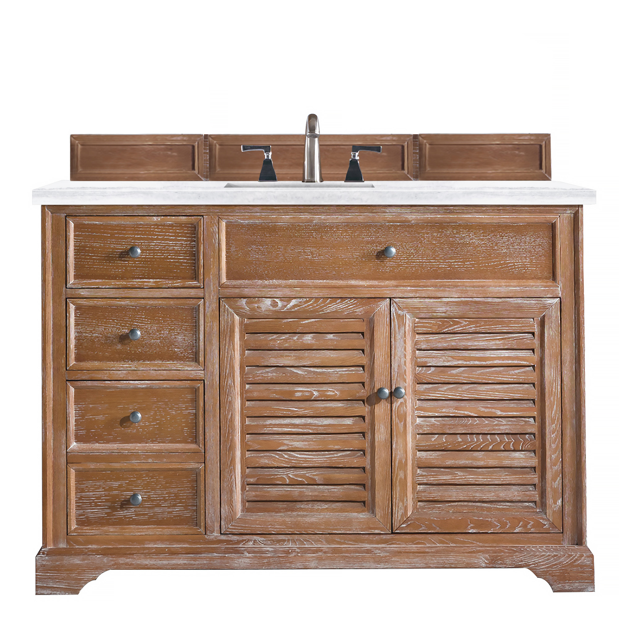 James Martin 238-104-5211-3AF Savannah 48" Driftwood Single Vanity w/ 3 CM Arctic Fall Solid Surface Top - Click Image to Close