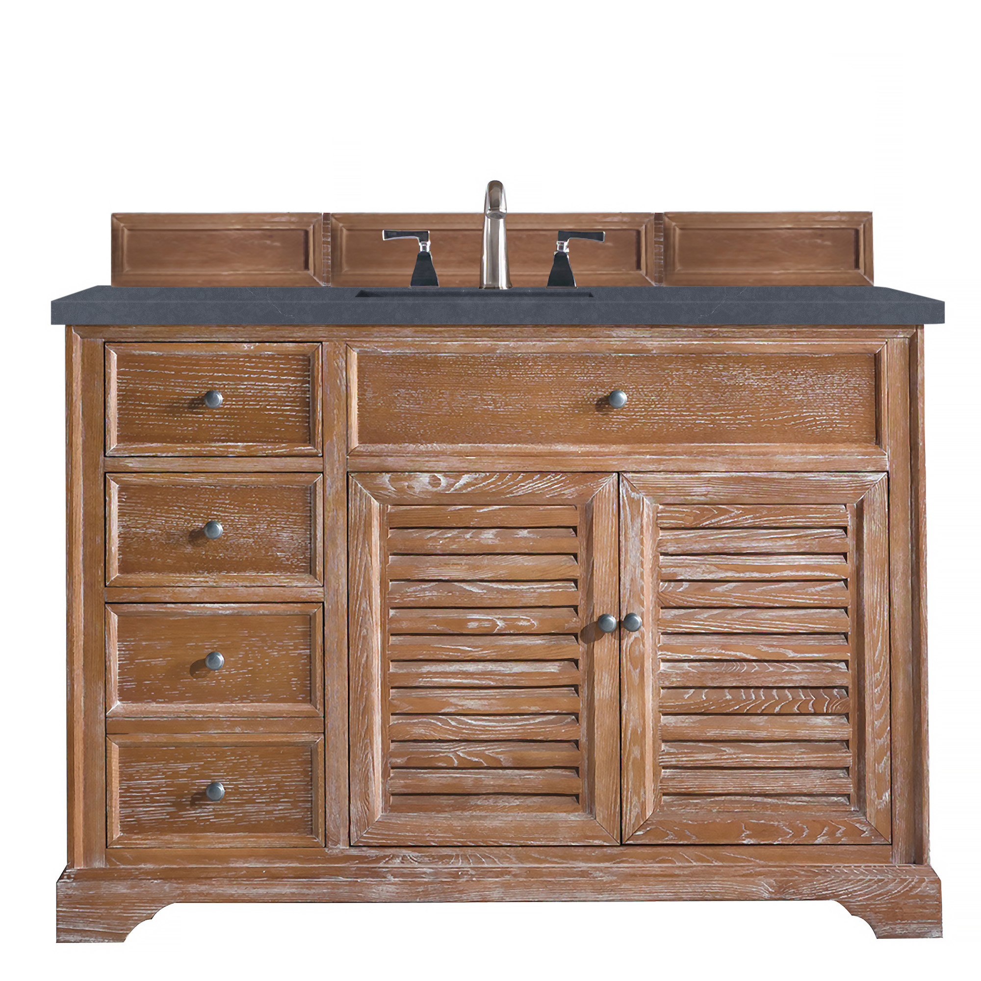 James Martin 238-104-5211-3CSP Savannah 48" Single Vanity Cabinet, Driftwood, w/ 3 CM Charcoal Soapstone Quartz Top