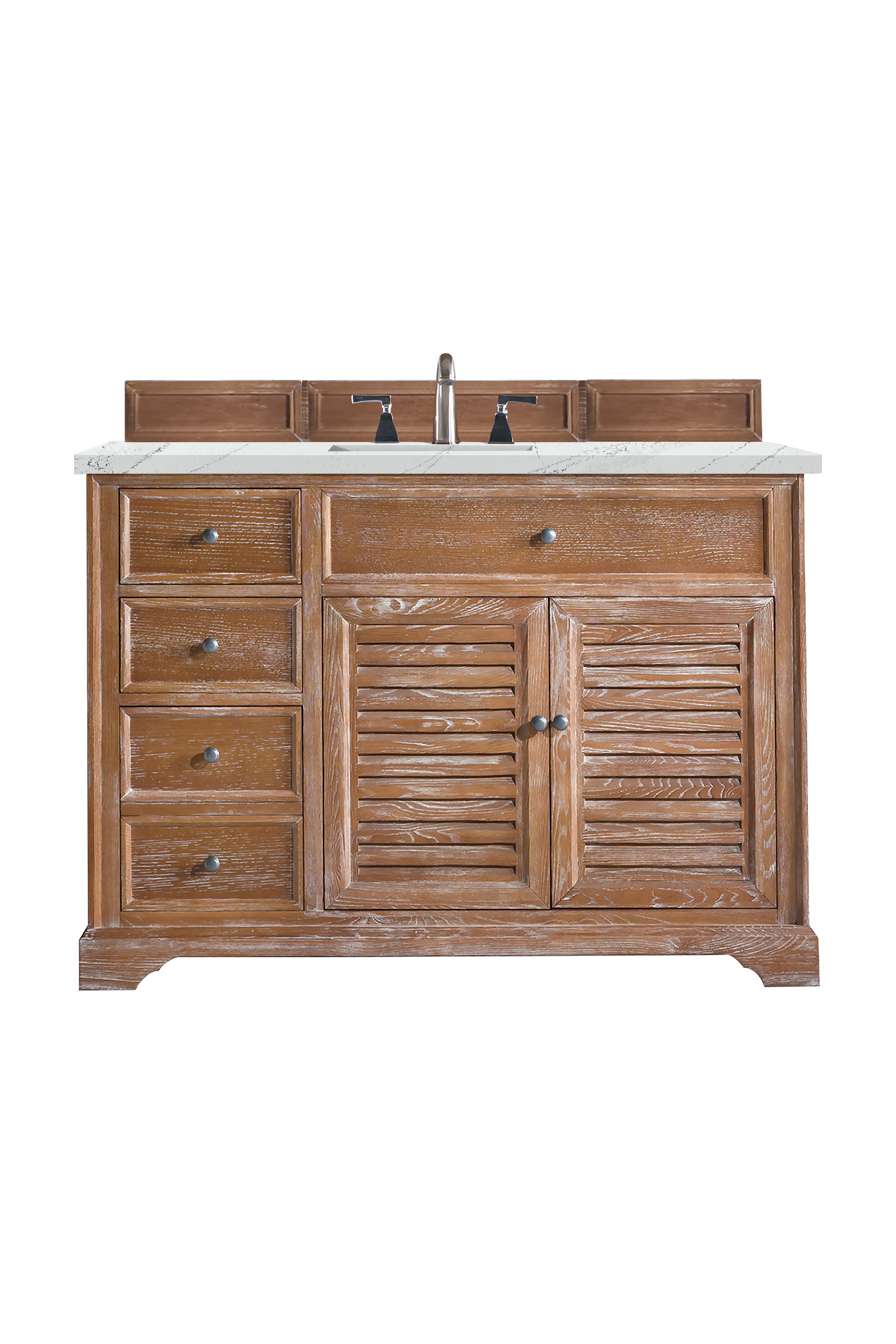 James Martin 238-104-5211-3ENC Savannah 48" Single Vanity Cabinet, Driftwood, w/ 3 CM Ethereal Noctis Quartz Top
