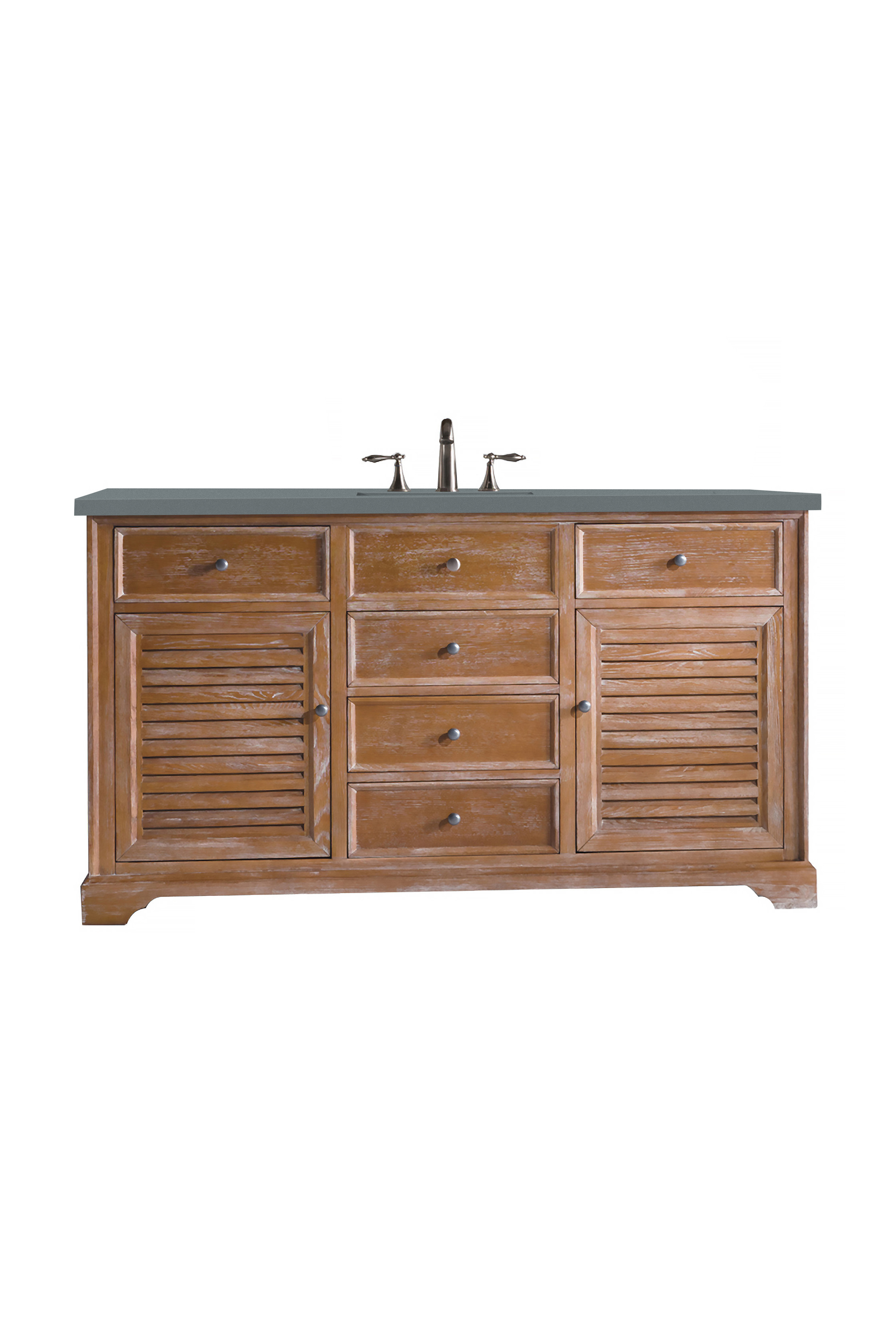 James Martin 238-104-5311-3CBL Savannah 60" Single Vanity Cabinet, Driftwood, w/ 3 CM Cala Blue Quartz Top