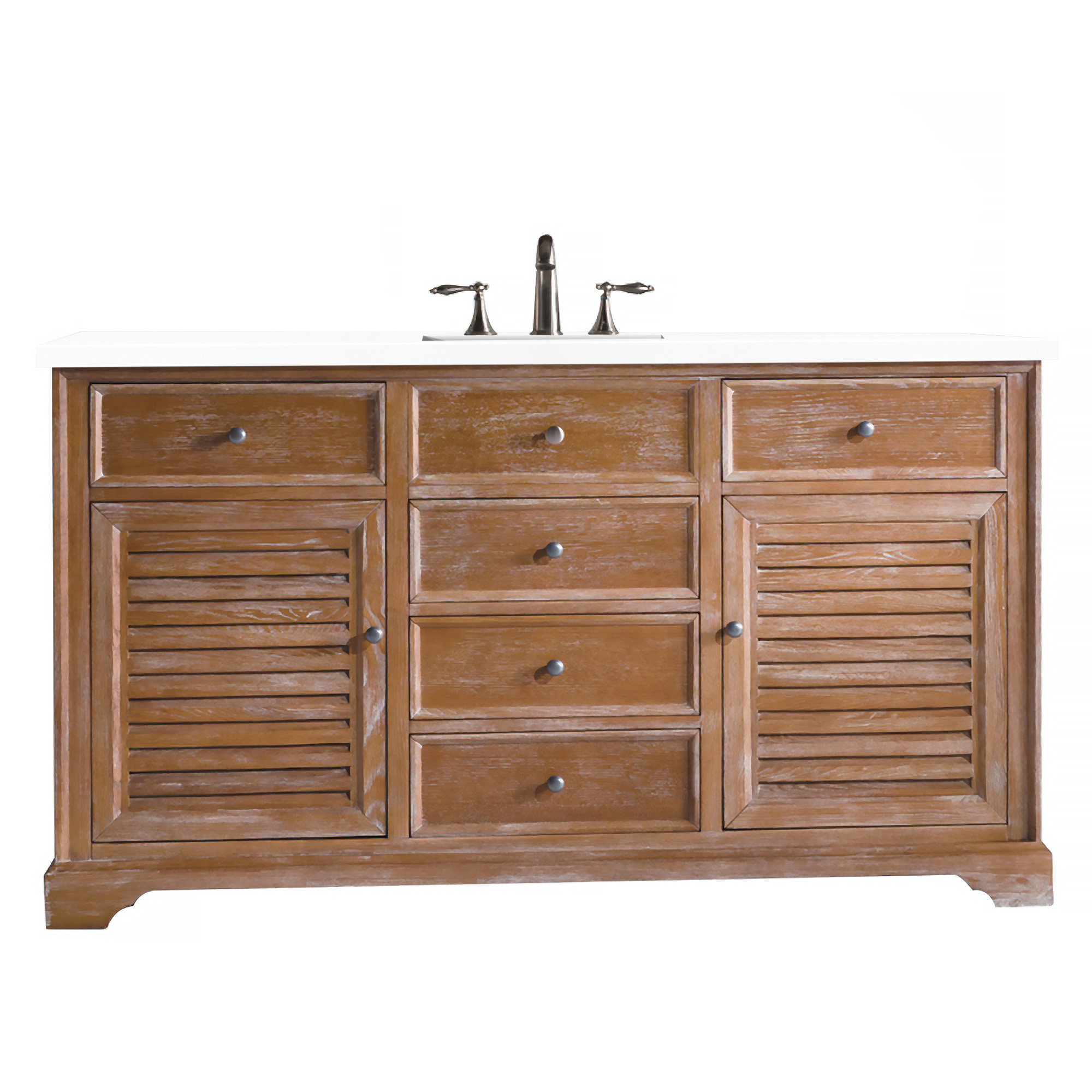 James Martin 238-104-5311-3CLW Savannah 60" Single Vanity Cabinet, Driftwood, w/ 3 CM Classic White Quartz Top